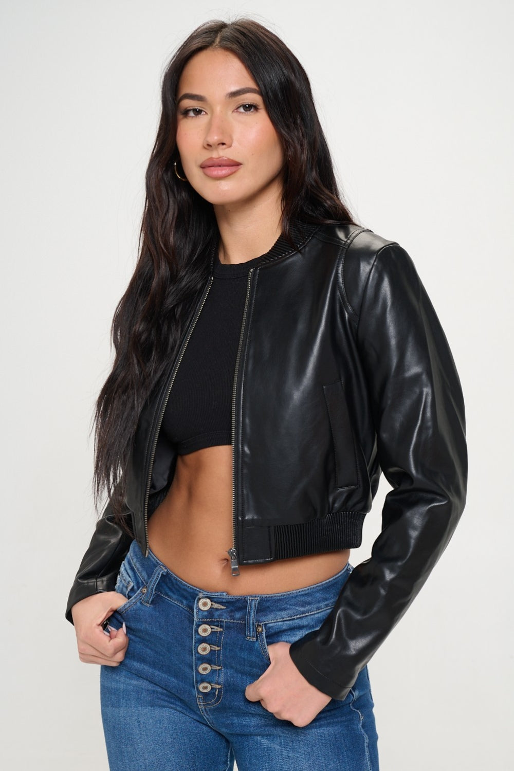 Coalition LA Zip Up Cropped Bomber Jacket-TOPS / DRESSES-[Adult]-[Female]-Black-S-2022 Online Blue Zone Planet