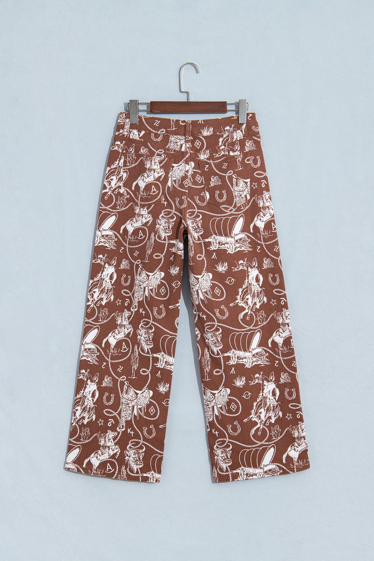 Brown Western Print Casual Shift Jeans-Bottoms/Jeans-[Adult]-[Female]-2022 Online Blue Zone Planet