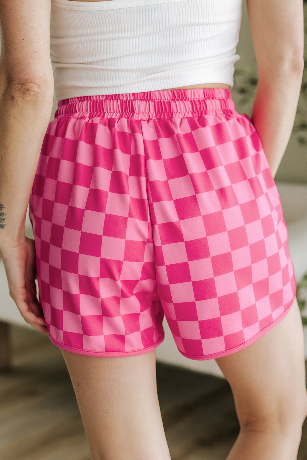 Multicolour Checkered Drawstring Elastic Waist Casual Shorts-Bottoms/Casual Shorts-[Adult]-[Female]-2022 Online Blue Zone Planet