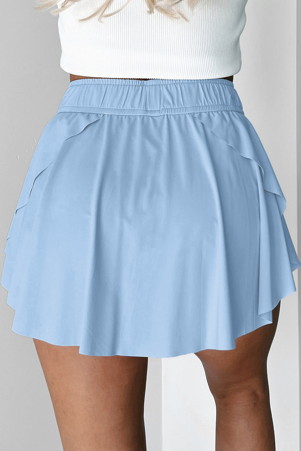 Sky Blue Drawstring High Waist Lined Tennis Skorts-Bottoms/Skirts & Petticoat-[Adult]-[Female]-2022 Online Blue Zone Planet