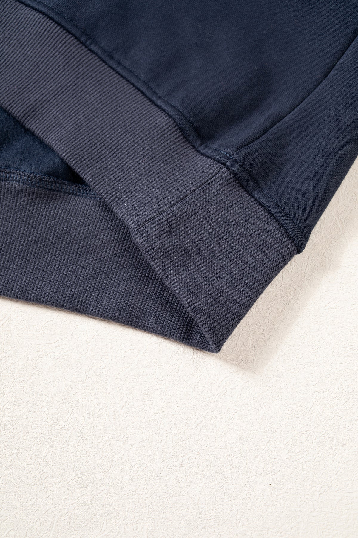 Navy Blue Plaid Sleeve Colorblock Loose Tunic Sweatshirt