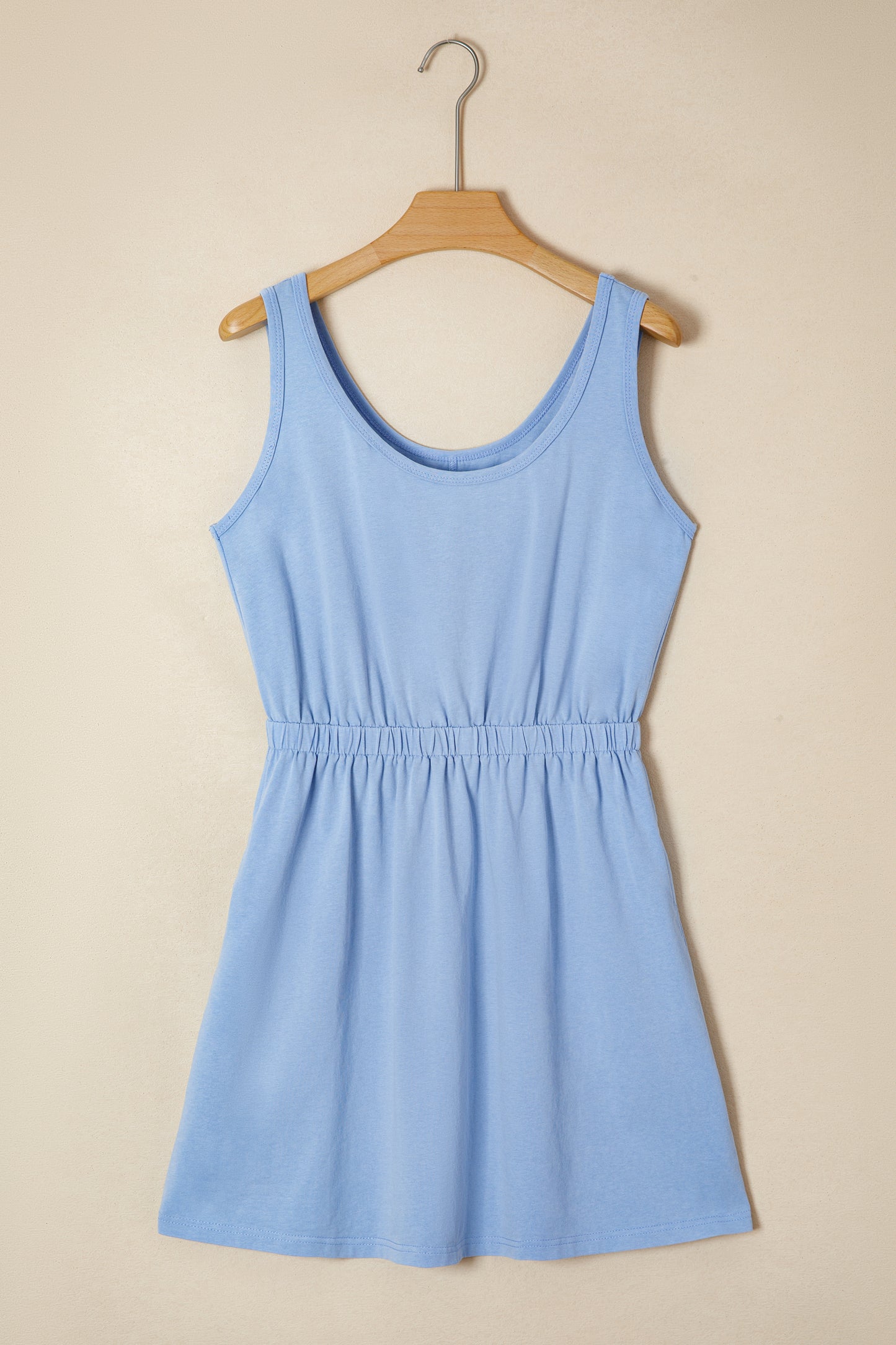 Sky Blue Mineral Wash Elastic Waist Tank Dress with Side Pockets-TOPS / DRESSES-[Adult]-[Female]-2022 Online Blue Zone Planet