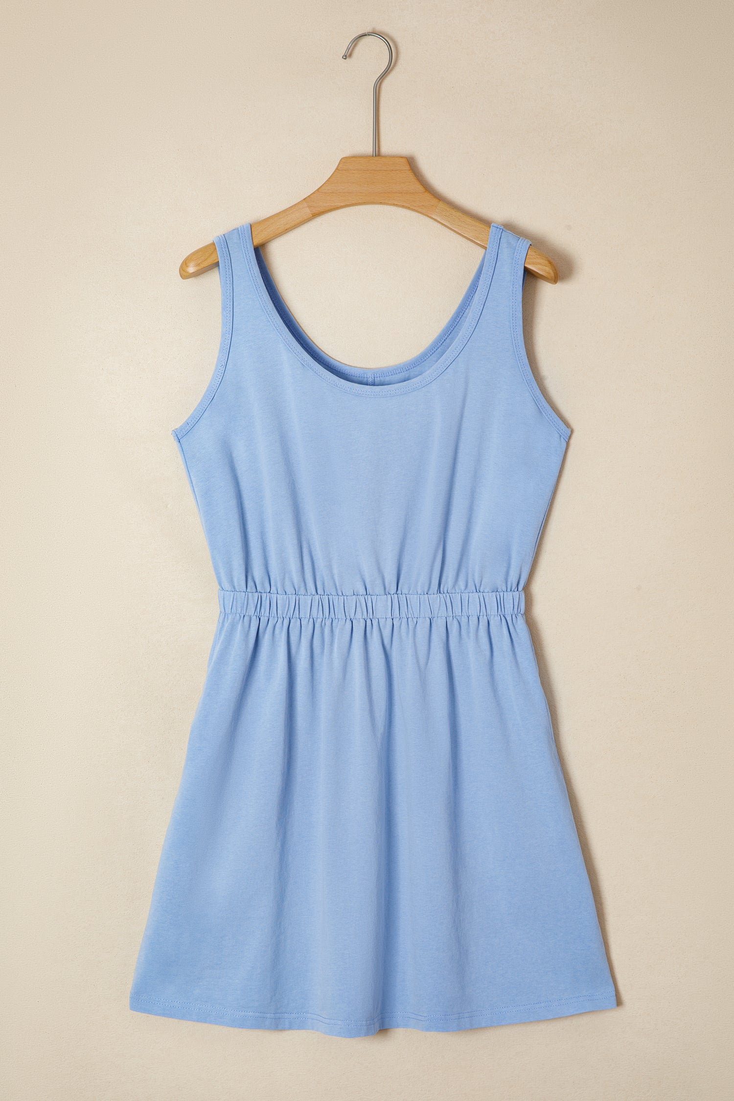 Sky Blue Mineral Wash Elastic Waist Tank Dress with Side Pockets-TOPS / DRESSES-[Adult]-[Female]-2022 Online Blue Zone Planet