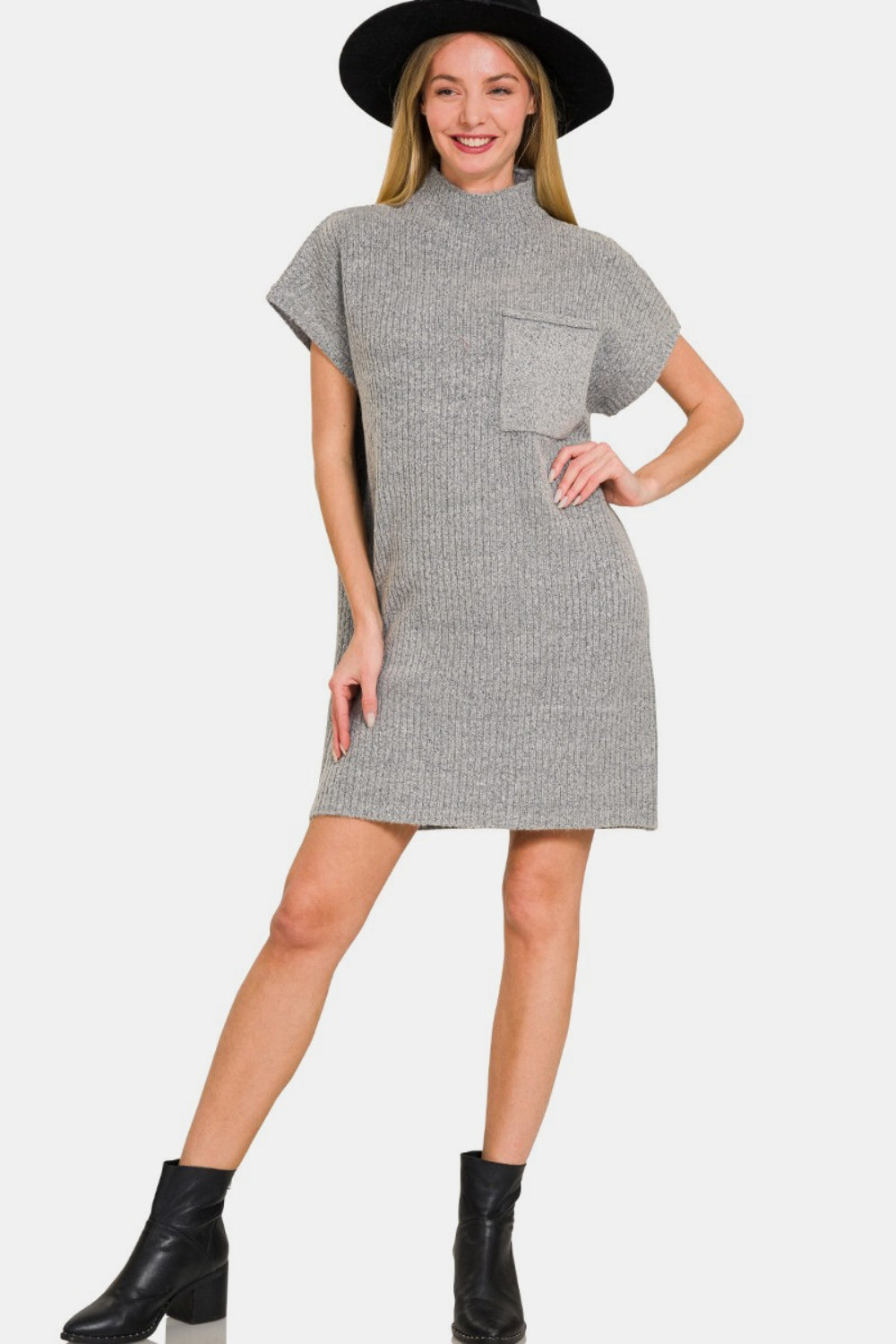 Zenana Short Sleeve Sweater Mini Dress-TOPS / DRESSES-[Adult]-[Female]-2022 Online Blue Zone Planet