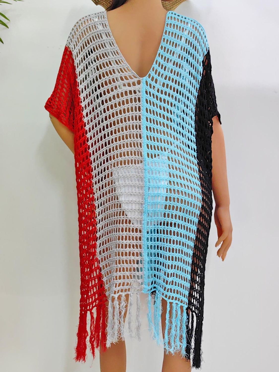 Blue Zone Planet | Fringe Color Block Scoop Neck Cover Up-TOPS / DRESSES-[Adult]-[Female]-2022 Online Blue Zone Planet