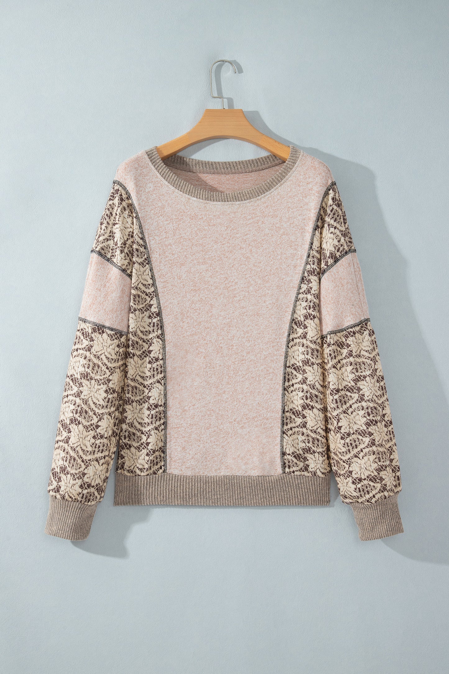Khaki Floral Print Round Neck Long Sleeve Shift Top-Tops/Long Sleeve Tops-[Adult]-[Female]-2022 Online Blue Zone Planet