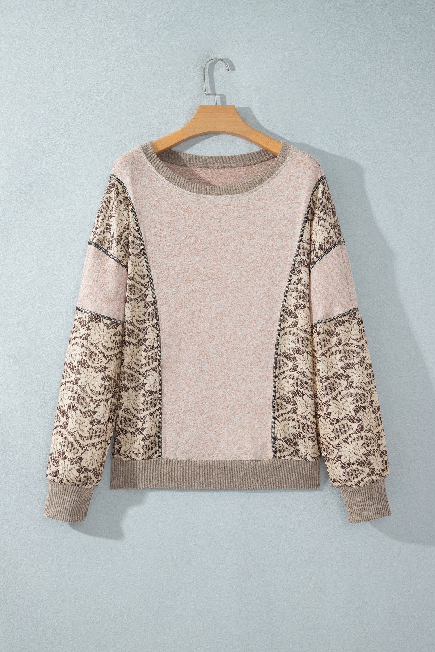 Khaki Floral Print Round Neck Long Sleeve Shift Top-Tops/Long Sleeve Tops-[Adult]-[Female]-2022 Online Blue Zone Planet