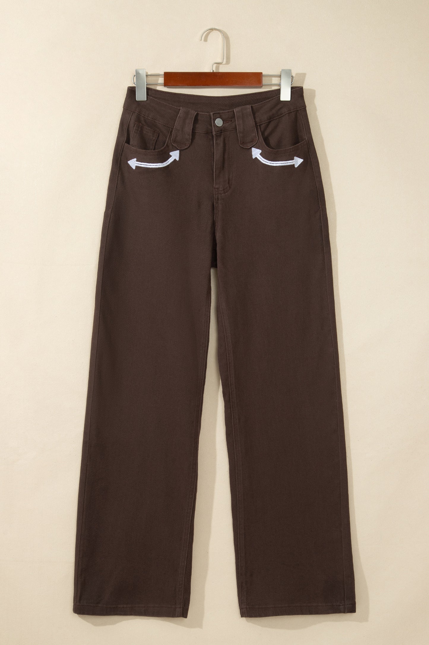 Coffee Western Colorblock Pockets Button Fly Decorative Belt Loops Straight Leg Jeans-Bottoms/Jeans-[Adult]-[Female]-2022 Online Blue Zone Planet