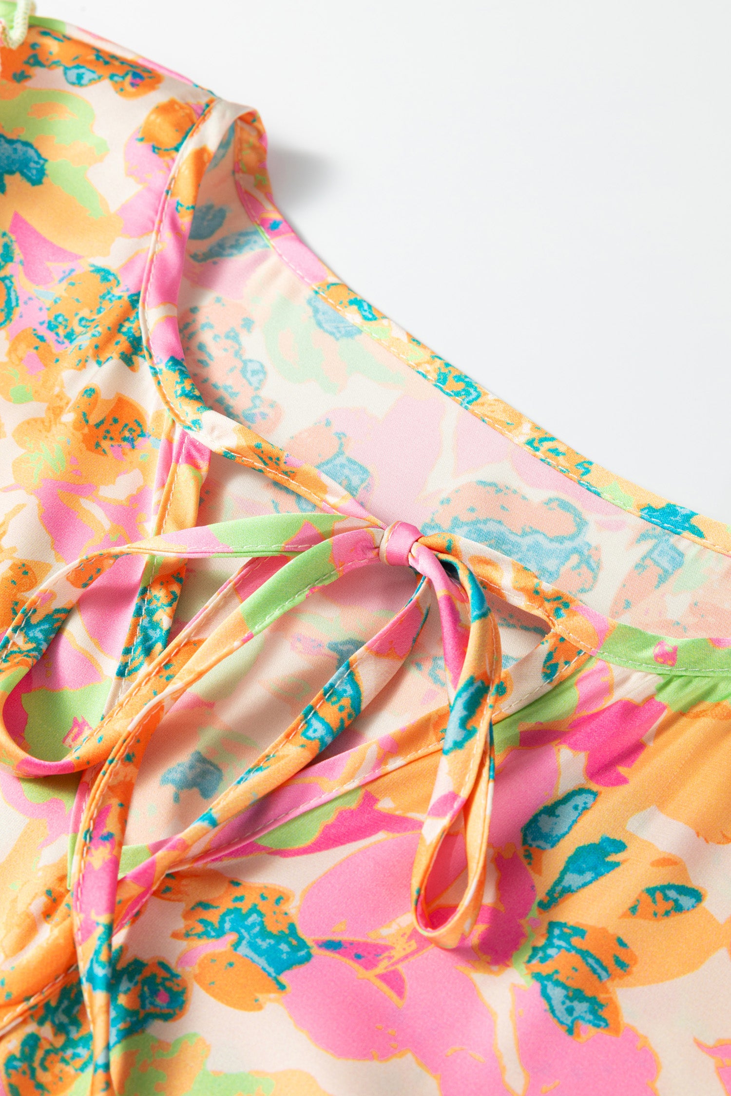 Orange Split V Neck Short Sleeve Flower Blouse-Tops/Blouses & Shirts-[Adult]-[Female]-2022 Online Blue Zone Planet