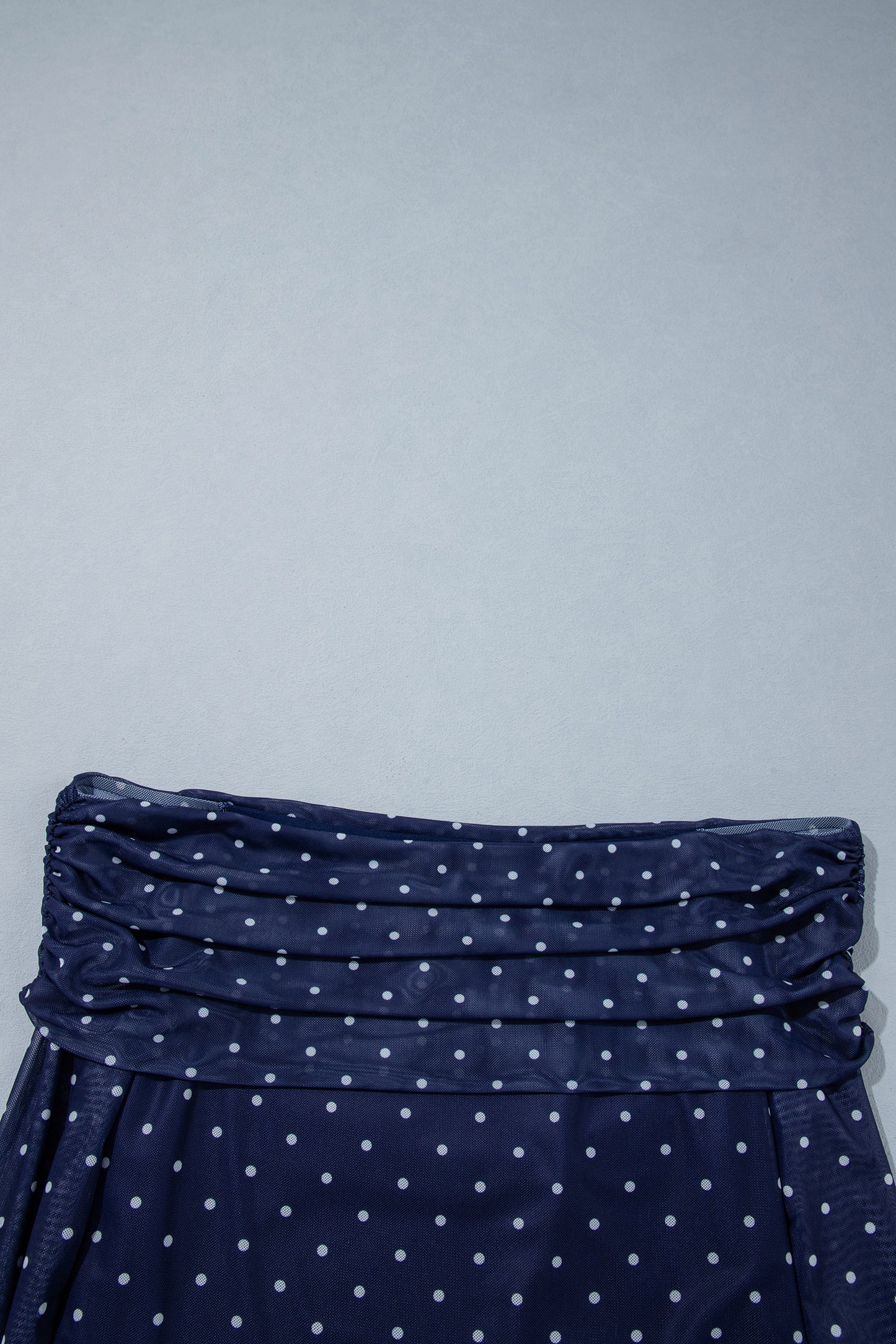 Blue Off Shoulder Polka Dot Mesh Long Sleeve Sheath Top-Tops/Long Sleeve Tops-[Adult]-[Female]-2022 Online Blue Zone Planet