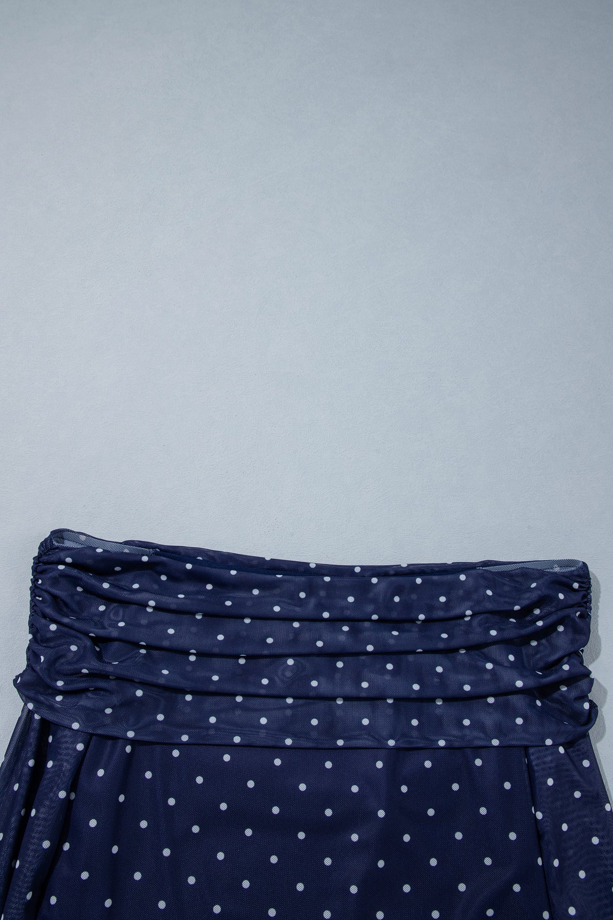 Blue Off Shoulder Polka Dot Mesh Long Sleeve Sheath Top-Tops/Long Sleeve Tops-[Adult]-[Female]-2022 Online Blue Zone Planet