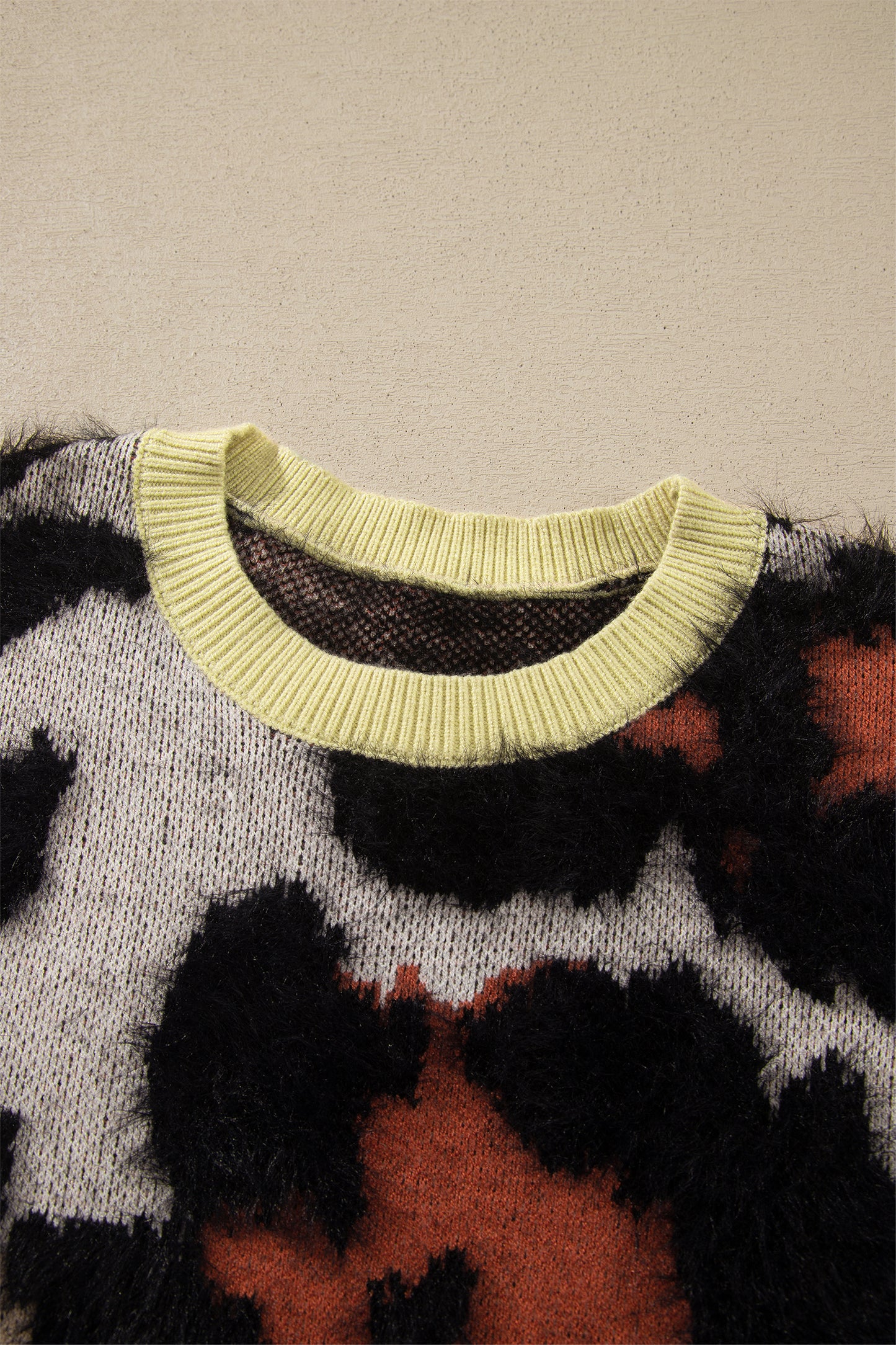Khaki Leopard Print Drop Shoulder Long Sleeve Round Neck Sweater-Sweaters & Cardigans/Sweaters-[Adult]-[Female]-2022 Online Blue Zone Planet