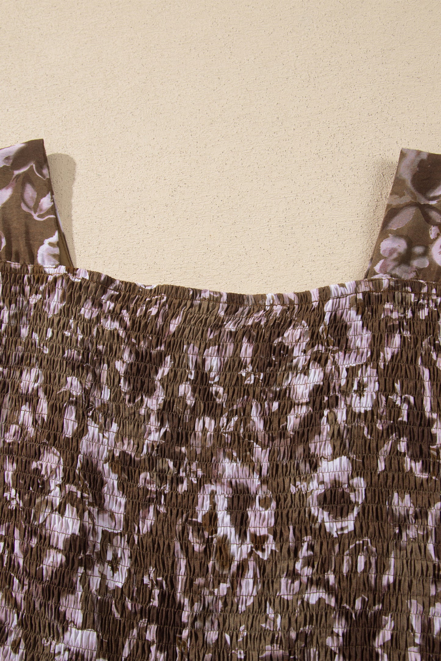 Brown Abstract Floral Print Square Neck Long Sleeve Mini Shift Dress-TOPS / DRESSES-[Adult]-[Female]-2022 Online Blue Zone Planet