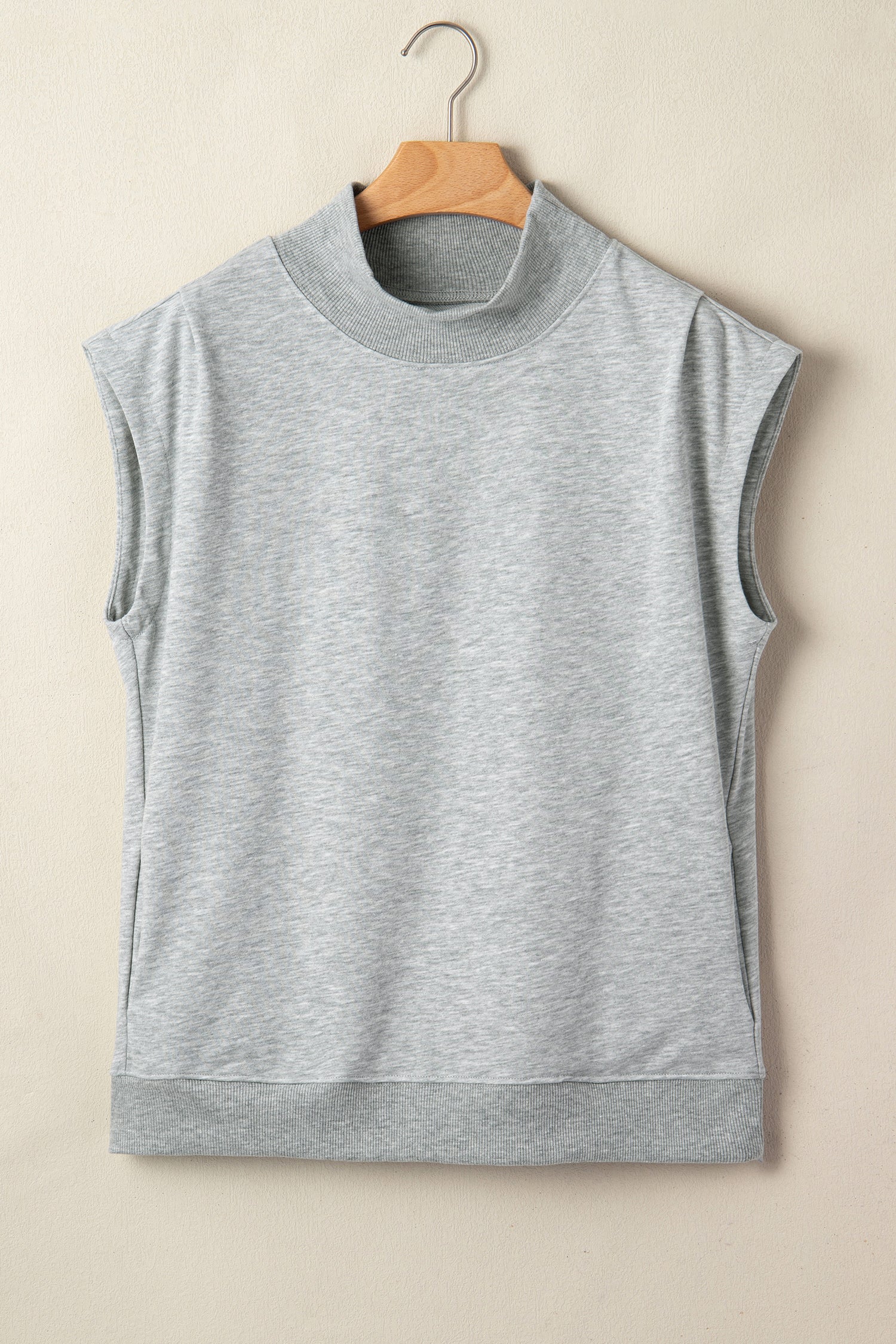 Light Grey Solid Color High Neck Cap Sleeve Loose Top-Tops/Tops & Tees-[Adult]-[Female]-2022 Online Blue Zone Planet