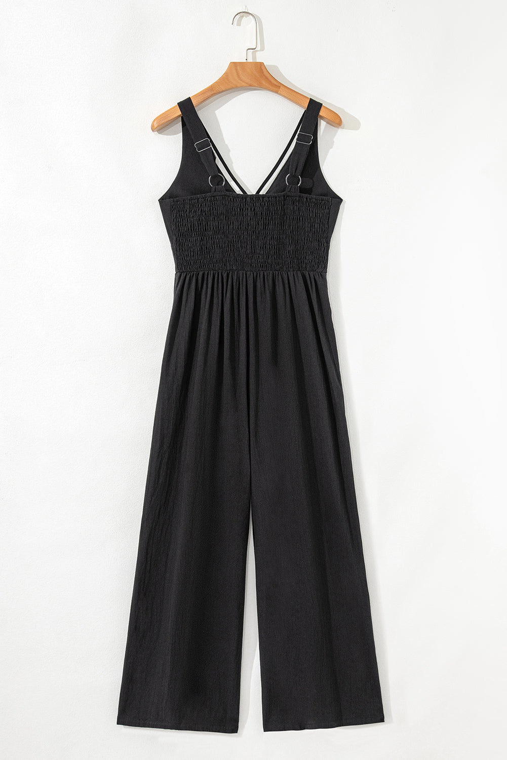 Black Front Cut Out Smocked Back Sleeveless Wide Leg Jumpsuit-Bottoms/Jumpsuits & Rompers-[Adult]-[Female]-2022 Online Blue Zone Planet