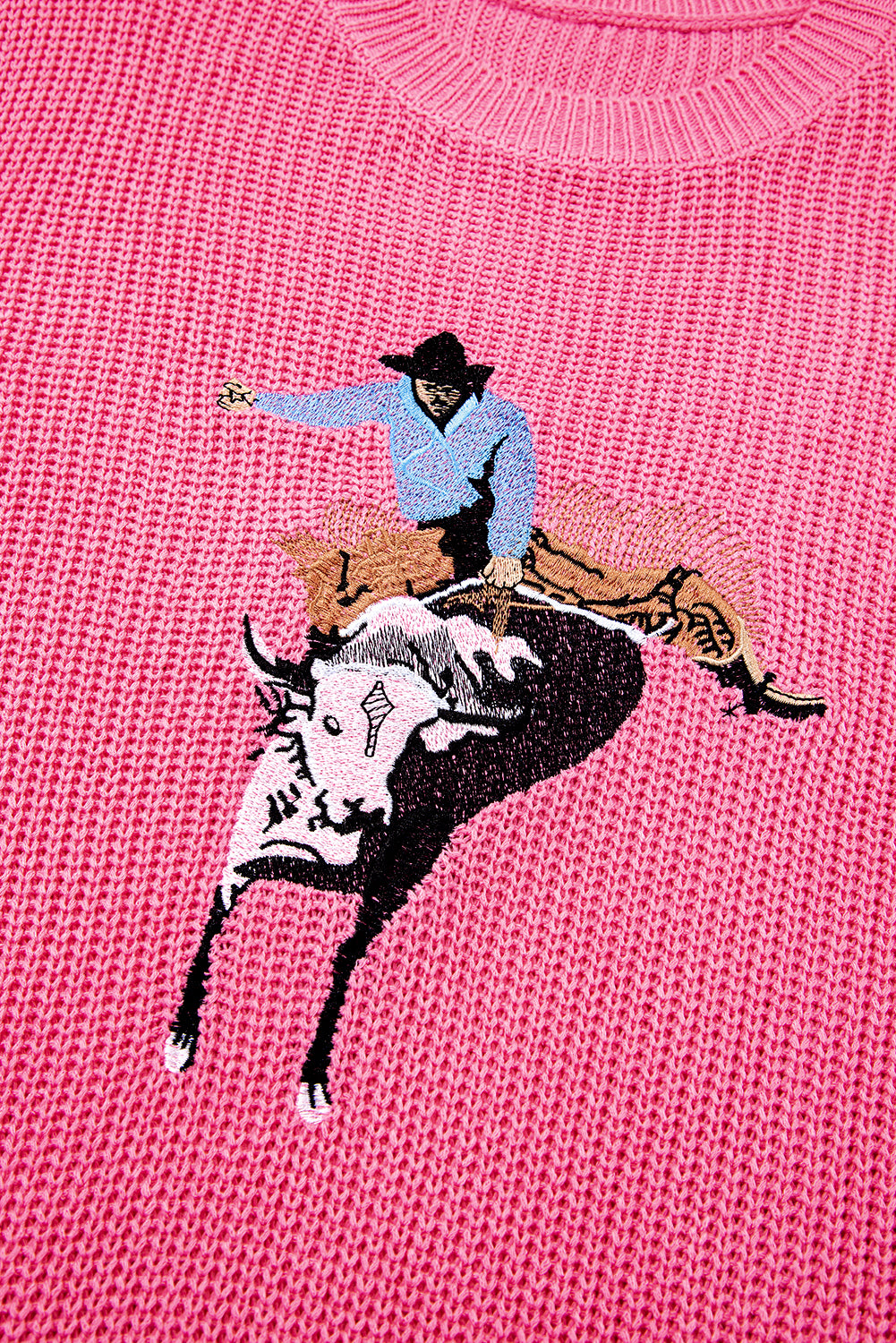 Bright Pink Western Cowboy Embroidery Round Neck Sleeveless Sweater-TOPS / DRESSES-[Adult]-[Female]-2022 Online Blue Zone Planet