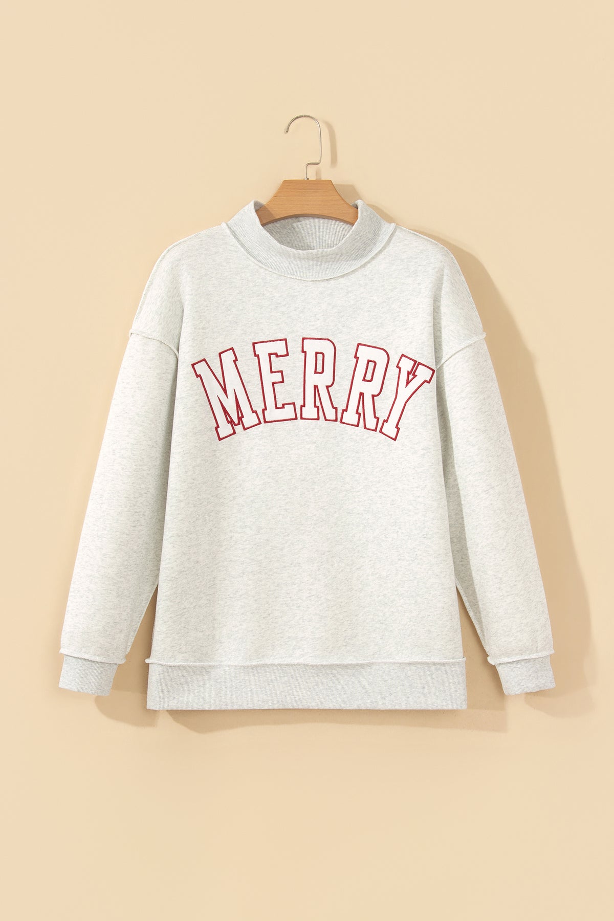 Gray MERRY Embroidered Letter High Neck Tunic Pullover Sweatshirt-Tops/Sweatshirts & Hoodies-[Adult]-[Female]-2022 Online Blue Zone Planet