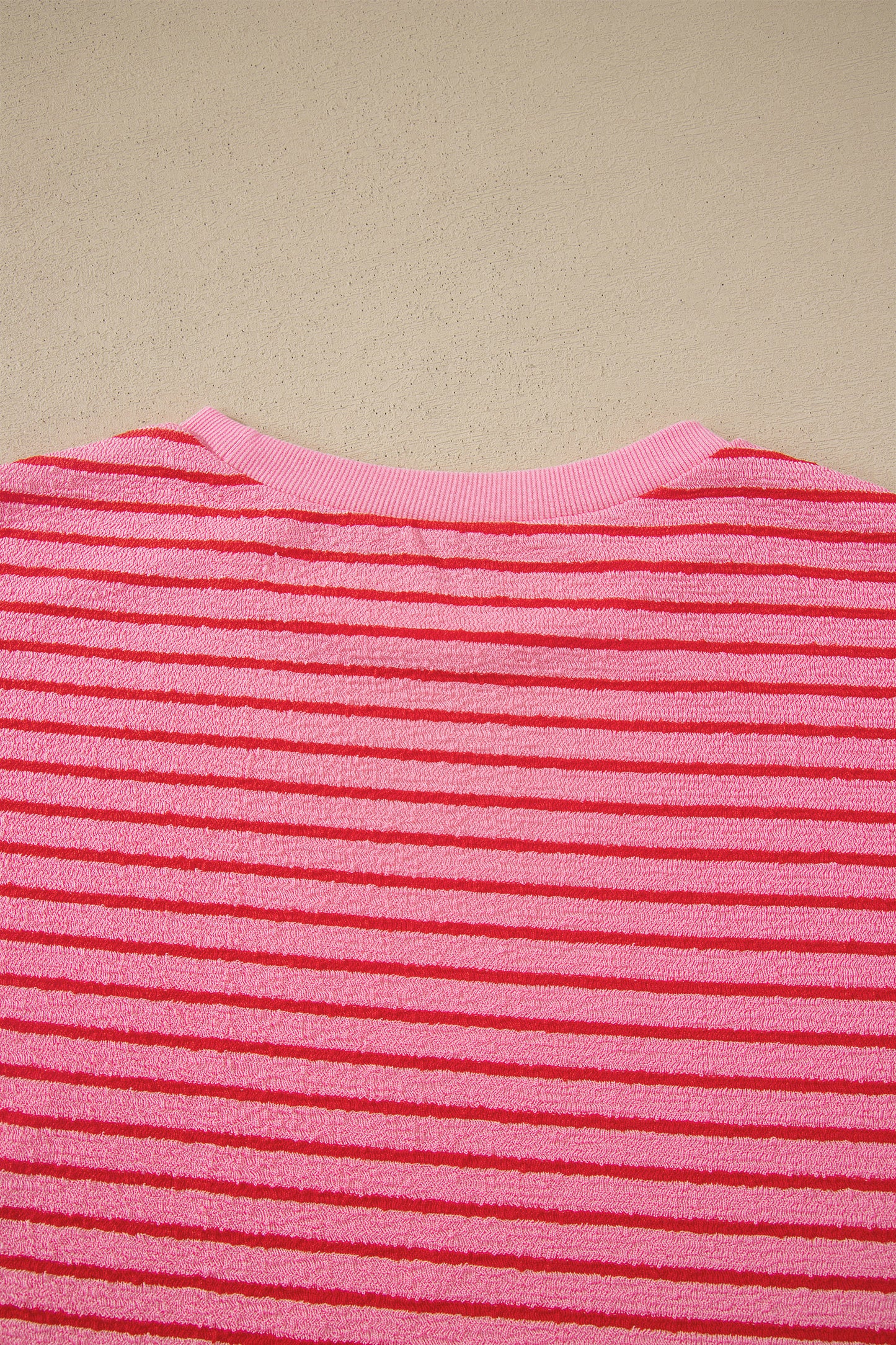 Rose Stripe Side Split Knit Tee Drawstring Shorts Set-Two Piece Sets/Short Sets-[Adult]-[Female]-2022 Online Blue Zone Planet