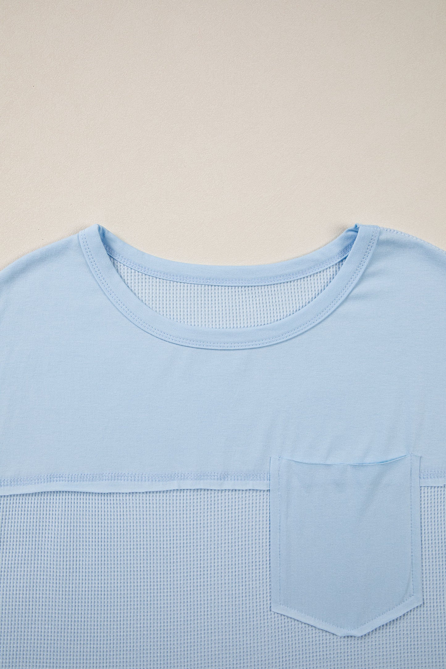 Pink Solid Color Raw Seam Waffled Patchwork Casual T Shirt-Tops/Tops & Tees-[Adult]-[Female]-2022 Online Blue Zone Planet