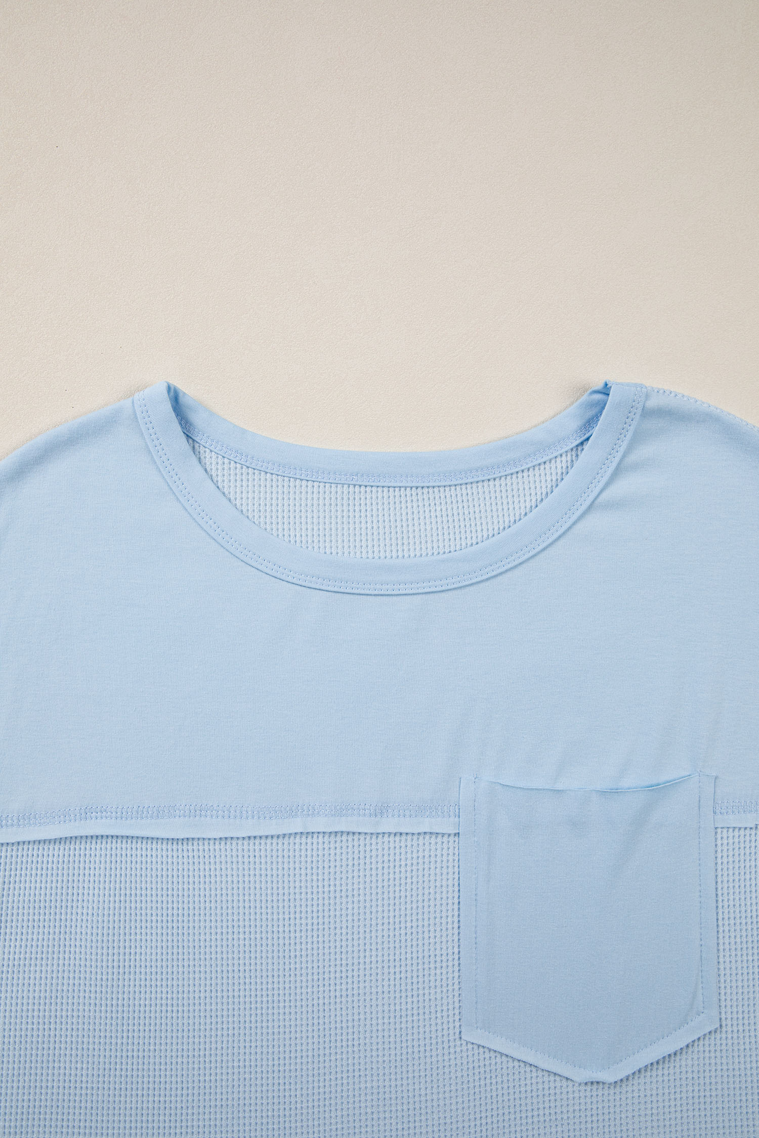Pink Solid Color Raw Seam Waffled Patchwork Casual T Shirt-Tops/Tops & Tees-[Adult]-[Female]-2022 Online Blue Zone Planet