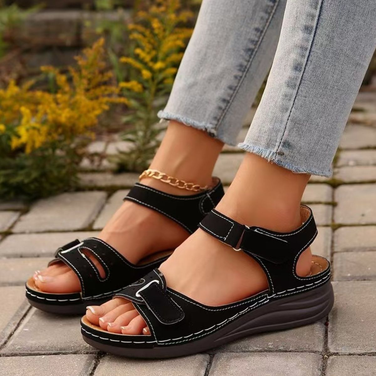 PU Leather Wedge Buckle Sandals-SHOES-[Adult]-[Female]-2022 Online Blue Zone Planet