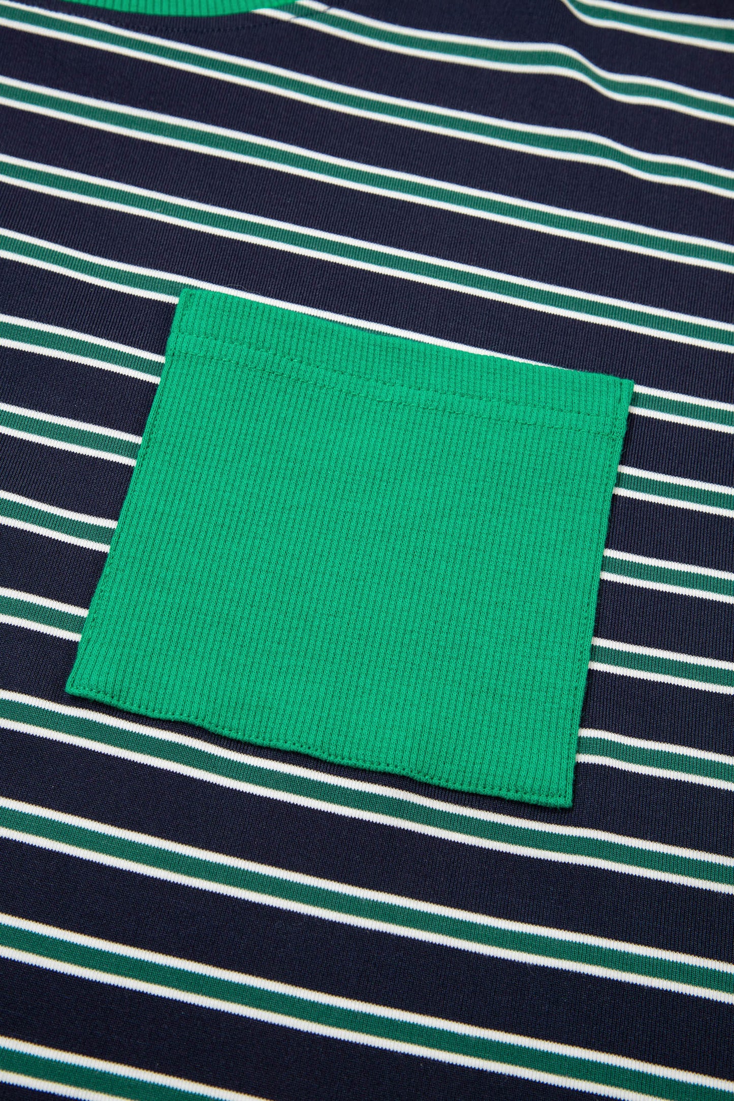 Green Stripe Ribbed Color Block Patchwork Crew Neck Patch Pocket Long Sleeve Top-Tops/Long Sleeve Tops-[Adult]-[Female]-2022 Online Blue Zone Planet