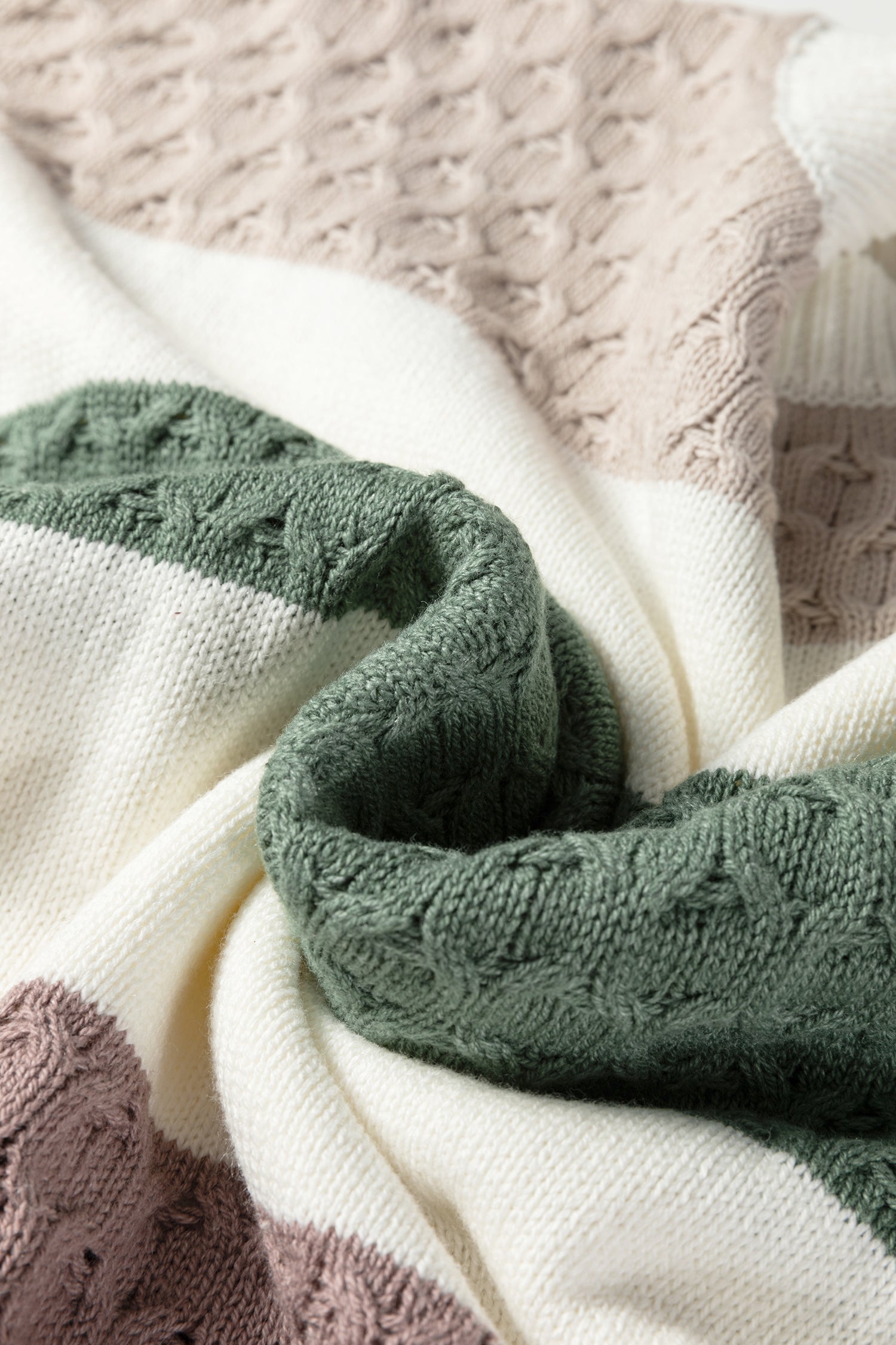 Green Mixed Texture Knit Striped Color Block Loose Sweater-TOPS / DRESSES-[Adult]-[Female]-2022 Online Blue Zone Planet