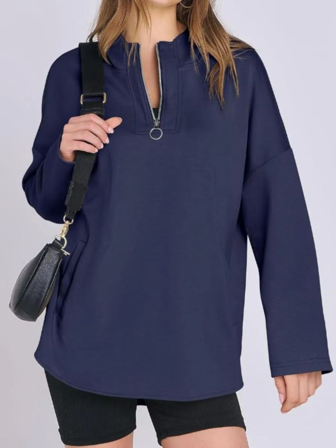 Quarter Zip Long Sleeve Hoodie-TOPS / DRESSES-[Adult]-[Female]-2022 Online Blue Zone Planet