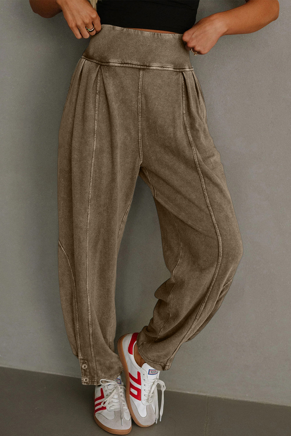 Elmwood Mineral Wash Jogger Style High Waist Casual Pants-Bottoms/Pants & Culotte-[Adult]-[Female]-Elmwood-S-2022 Online Blue Zone Planet