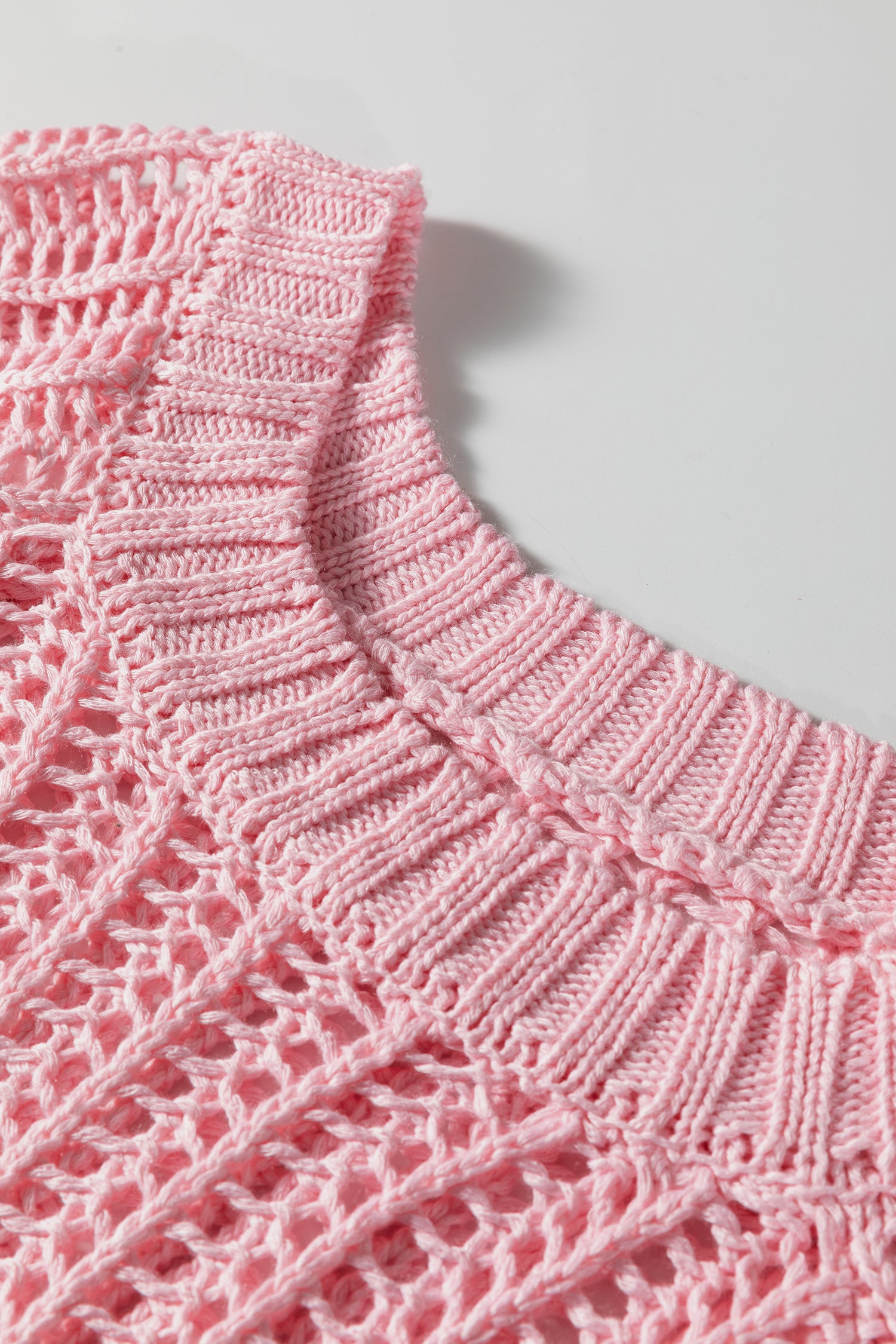 Pink Plus Size Open Knit Bow Tie Short Sleeve Sweater-TOPS / DRESSES-[Adult]-[Female]-2022 Online Blue Zone Planet