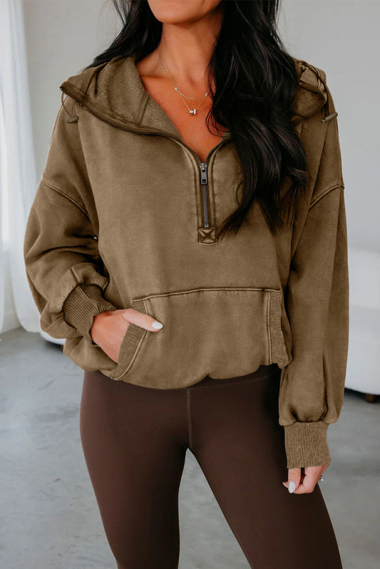 Elmwood Half Zip Kangaroo Pocket Mineral Wash Baggy Hoodie-Tops/Sweatshirts & Hoodies-[Adult]-[Female]-Elmwood-S-2022 Online Blue Zone Planet