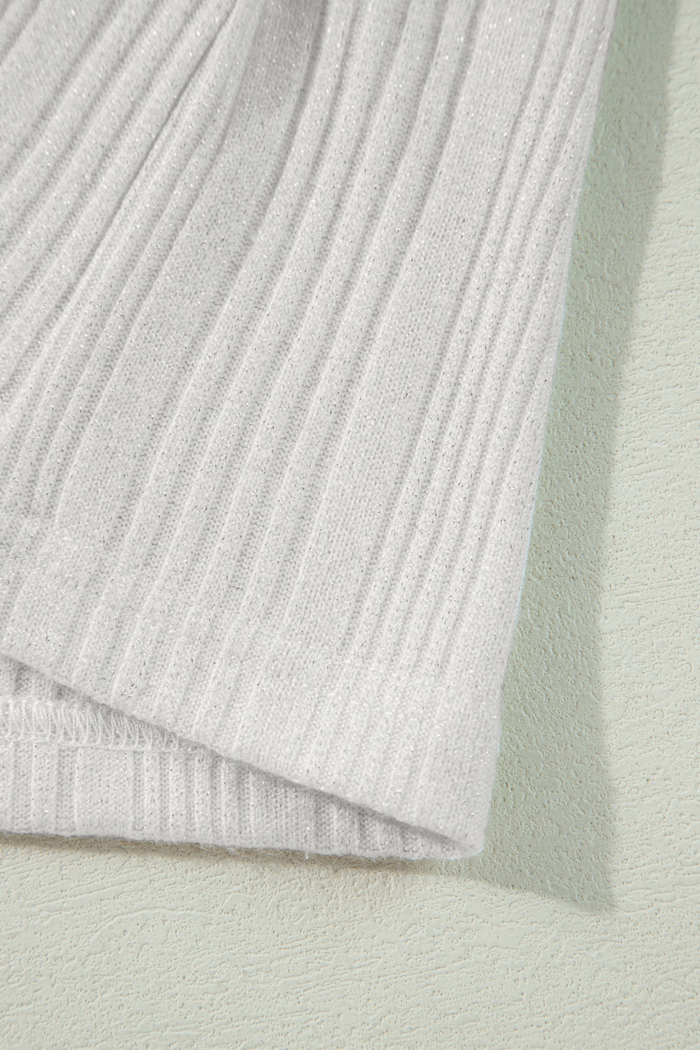 White Ribbed Plain Knit Cardigan