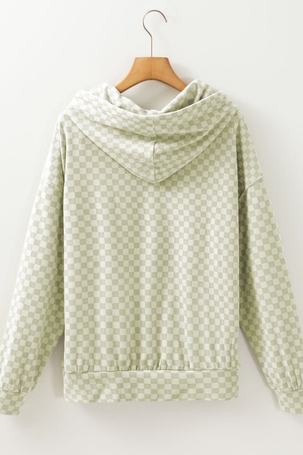 Checkered Print Kangaroo Pocket Drawstring Hoodie-TOPS / DRESSES-[Adult]-[Female]-2022 Online Blue Zone Planet