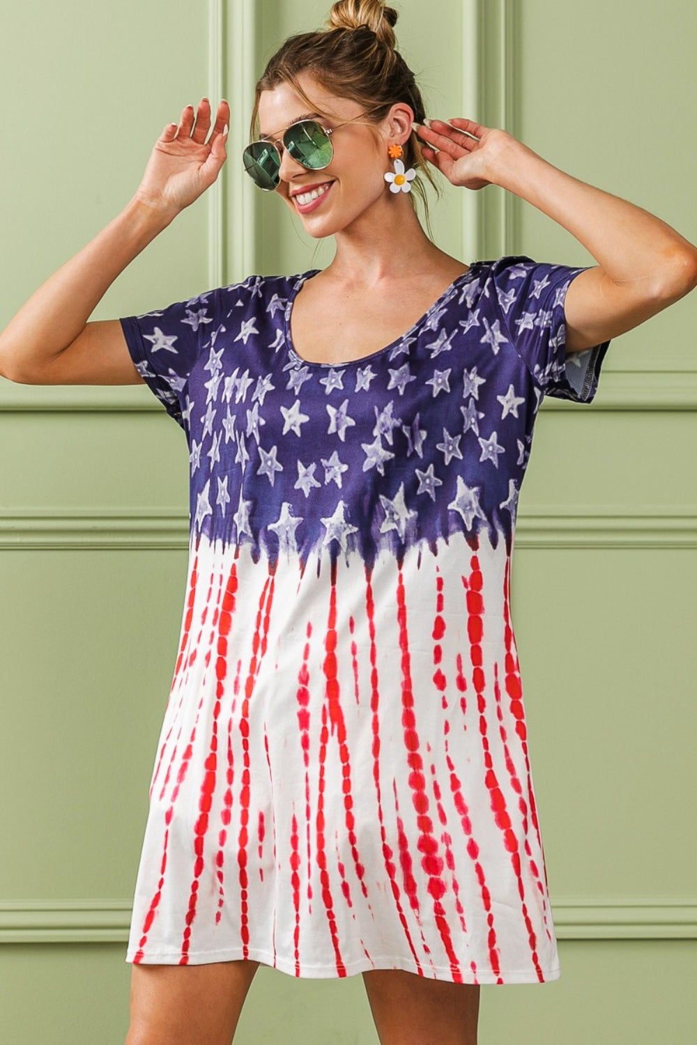 BiBi American Flag Theme Tee Dress-TOPS / DRESSES-[Adult]-[Female]-Navy/Red-S-2022 Online Blue Zone Planet
