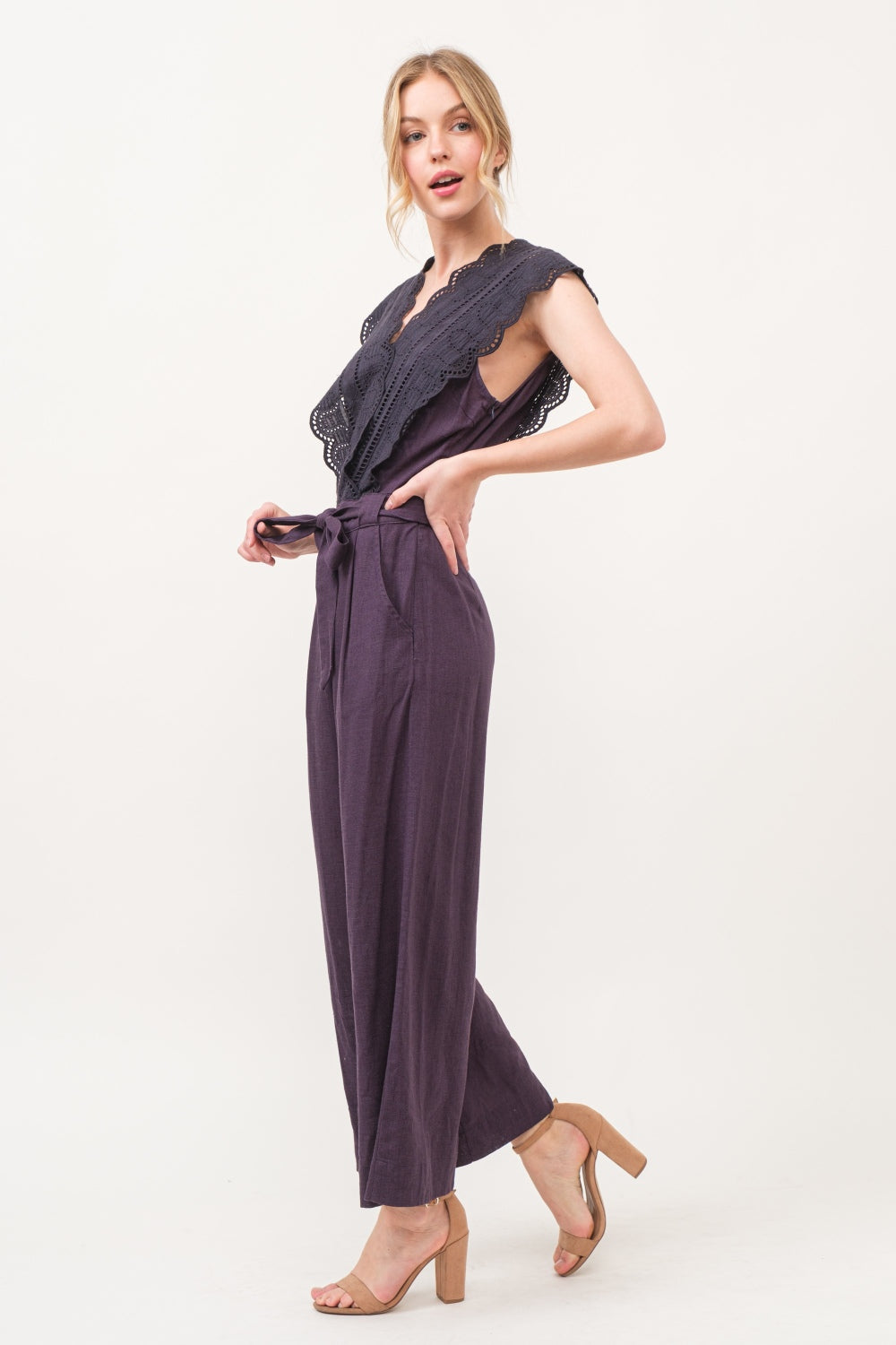 And The Why Laced Surplice Tie Waist Jumpsuit-BOTTOMS SIZES SMALL MEDIUM LARGE-[Adult]-[Female]-2022 Online Blue Zone Planet