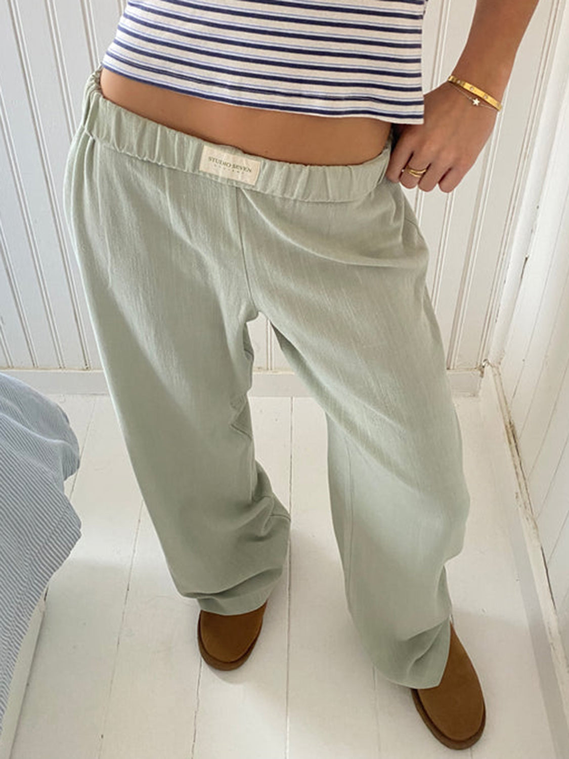 Elastic Waist Wide Leg Pants-[Adult]-[Female]-2022 Online Blue Zone Planet