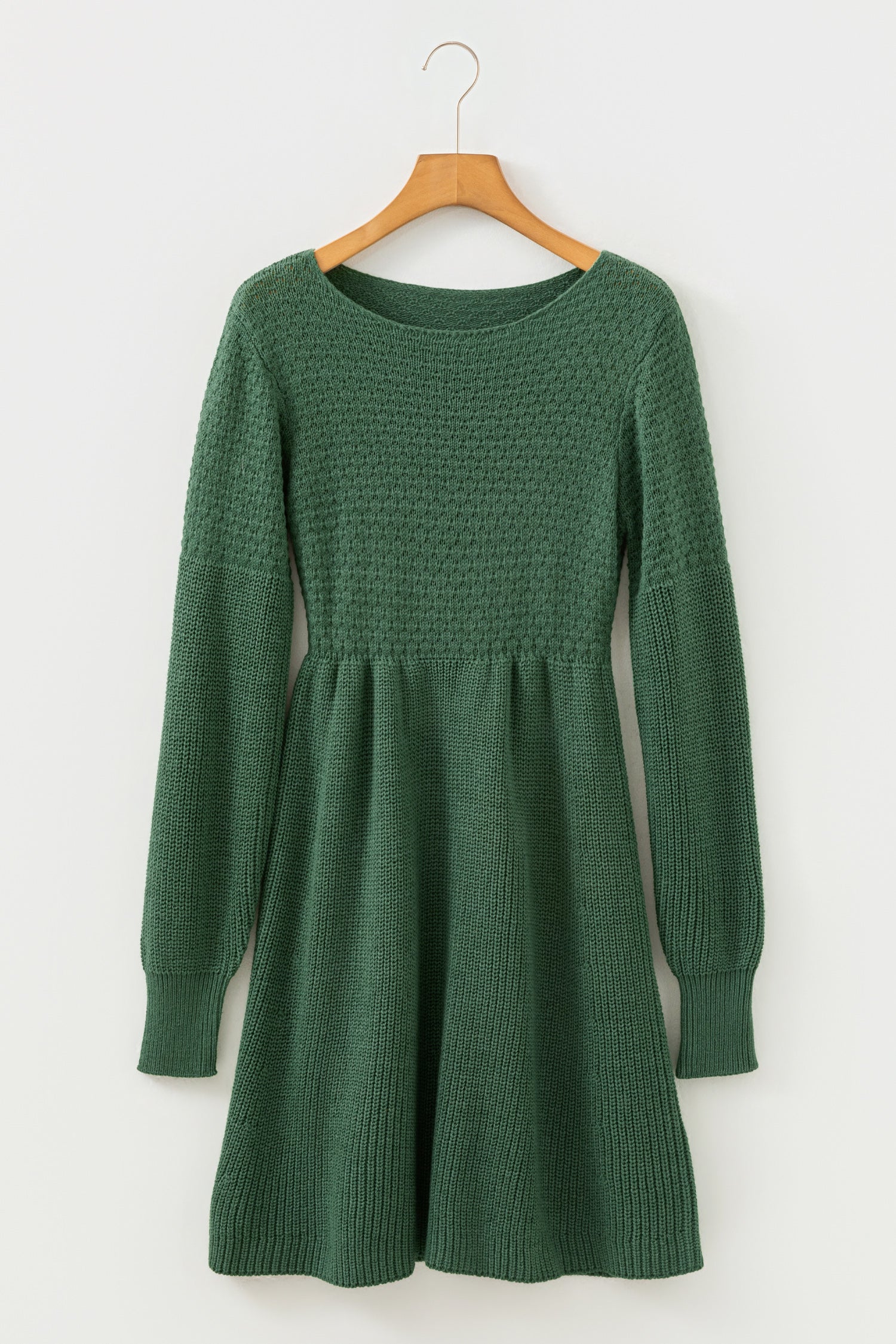 Mist Green Solid Lantern Sleeve Empire Waist Short Sweater Dress-TOPS / DRESSES-[Adult]-[Female]-2022 Online Blue Zone Planet