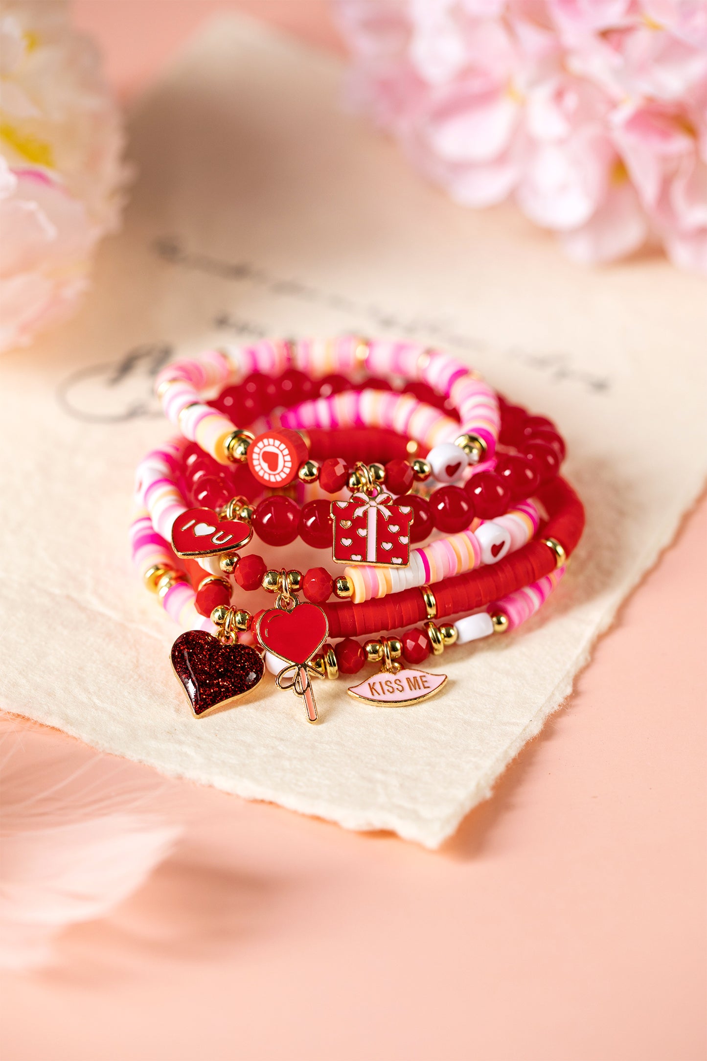 Fiery Red 5pcs I Love U Valentines Day Sweet Bracelet Set-Bracelet-[Adult]-[Female]-2022 Online Blue Zone Planet