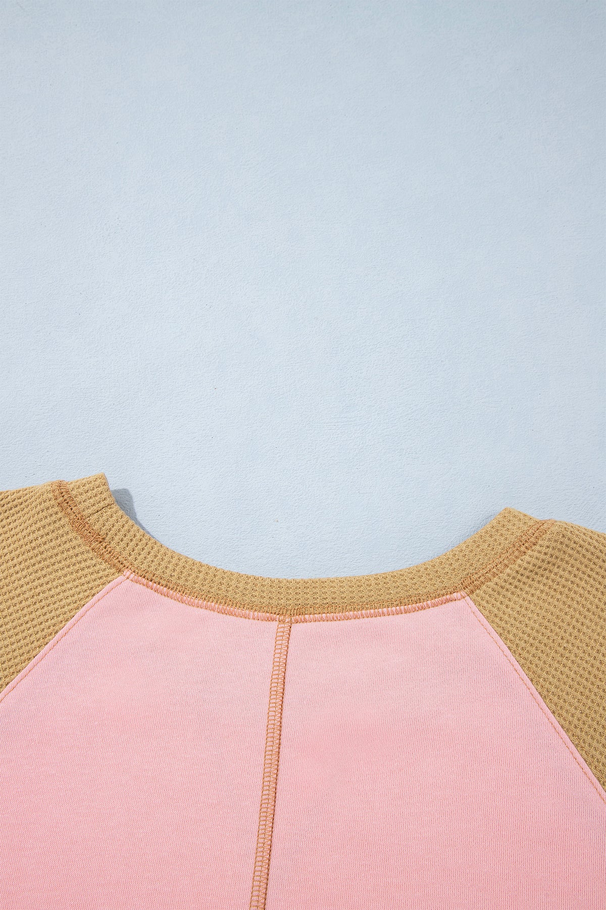 Apricot Pink Color Block Floral Waffle Mixed Patchwork Long Sleeve Top-Tops/Long Sleeve Tops-[Adult]-[Female]-2022 Online Blue Zone Planet