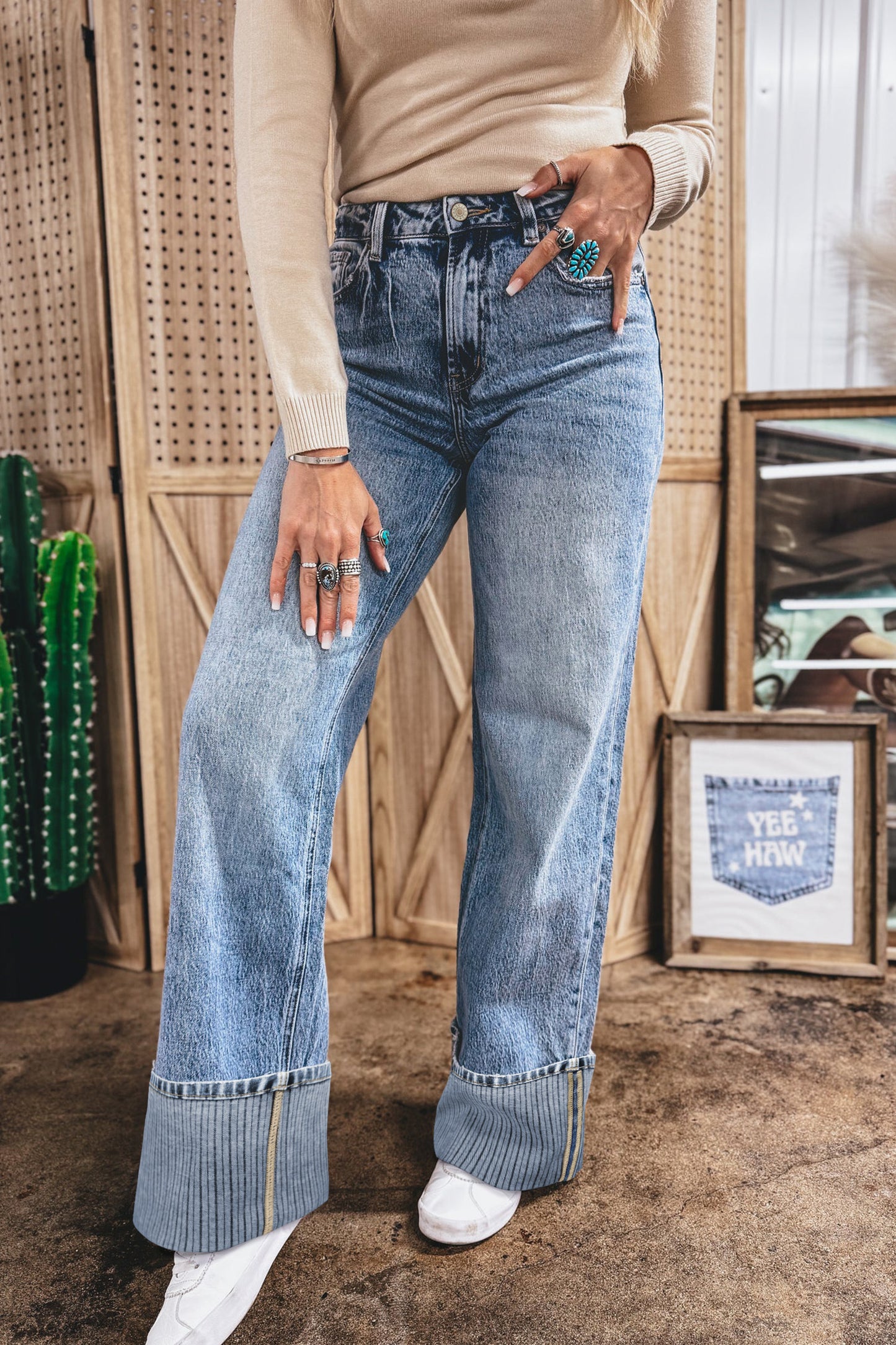 Ashleigh Blue Cuffed Straight Loose Jeans-Bottoms/Jeans-[Adult]-[Female]-Ashleigh Blue-4-2022 Online Blue Zone Planet