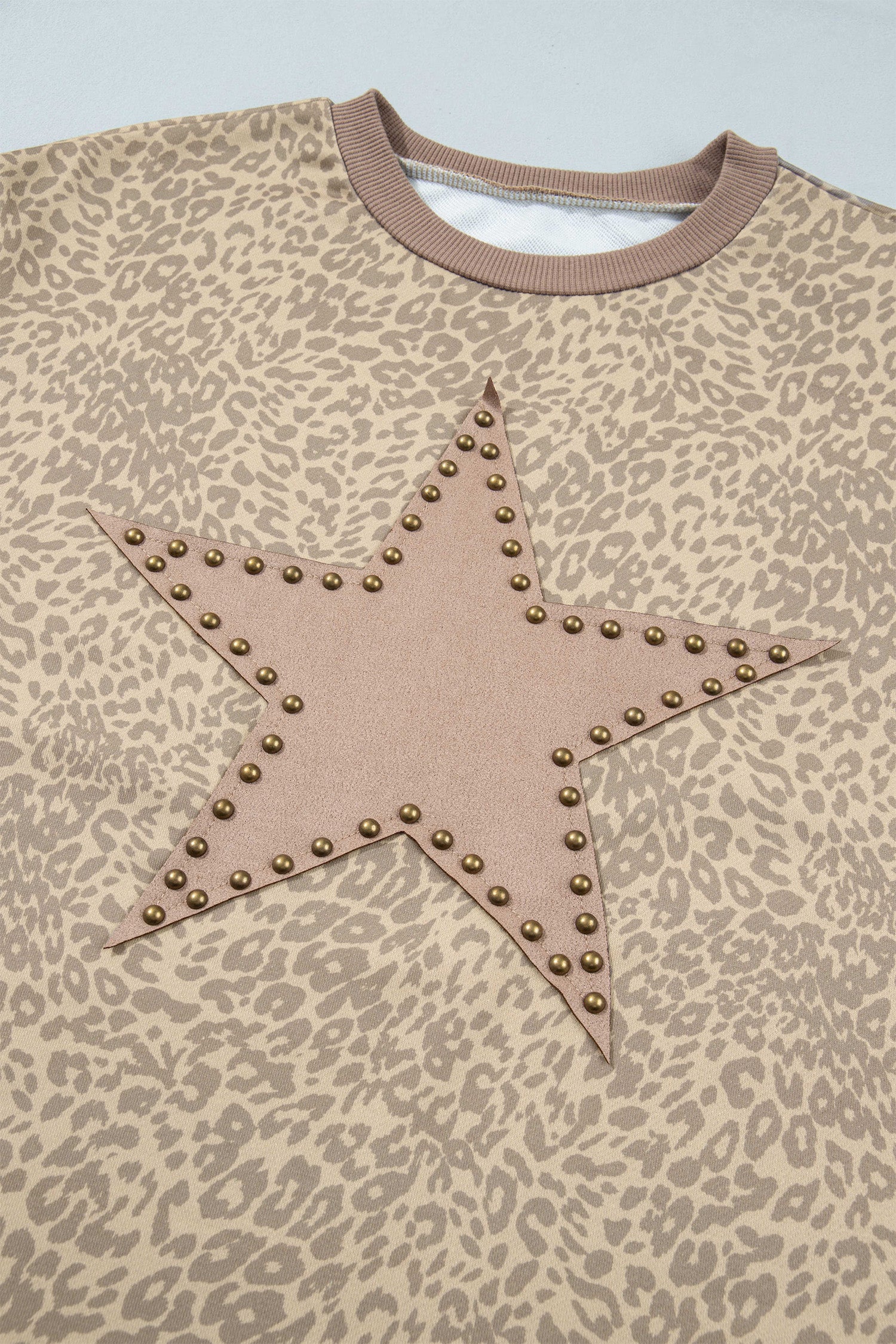 Khaki Leopard Star Print Long Sleeve Loose Casual Two Piece Pants Set-Two Piece Sets/Pant Sets-[Adult]-[Female]-2022 Online Blue Zone Planet