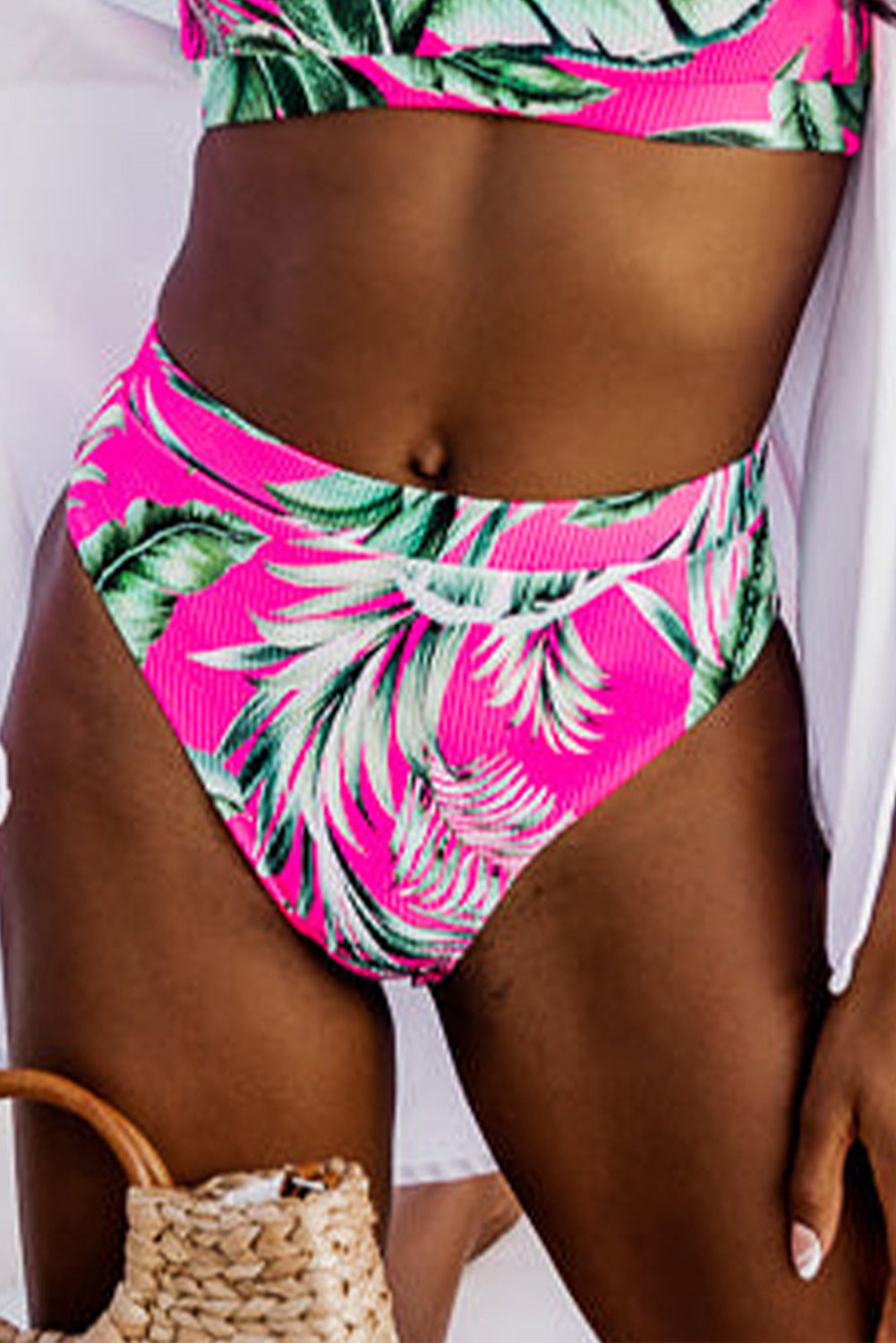 Rose Tropical Print Textured Bikini Bottoms-Swimwear/Swim Bottoms-[Adult]-[Female]-2022 Online Blue Zone Planet