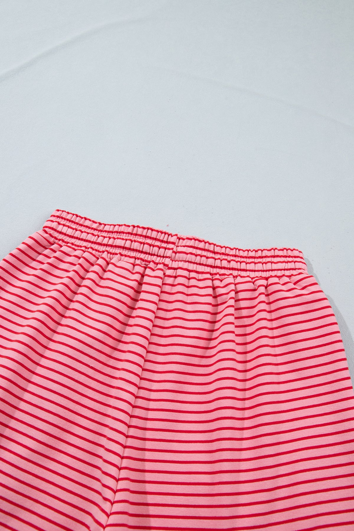 Blue Stripe Ribbed Patchwork Mock Neck Baggy Pullover Matching Shorts Set-Two Piece Sets/Short Sets-[Adult]-[Female]-2022 Online Blue Zone Planet