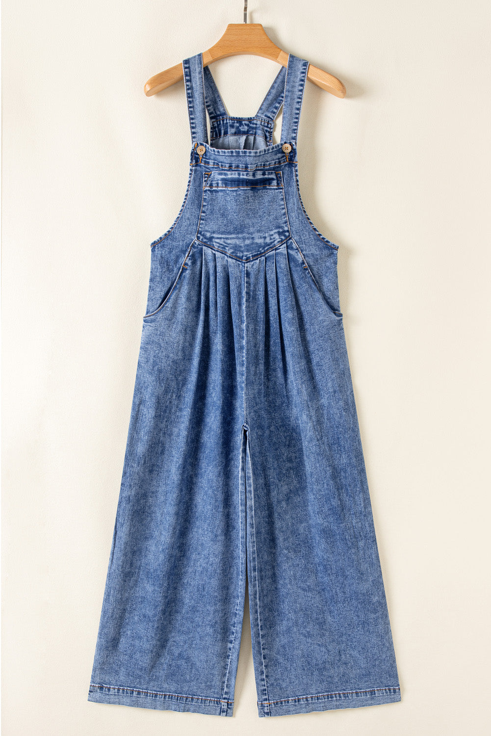 Blue Zone Planet | Light Blue Mineral Wash Buttoned Straps Wide Leg Denim Overalls-Bottoms/Jumpsuits & Rompers-[Adult]-[Female]-2022 Online Blue Zone Planet