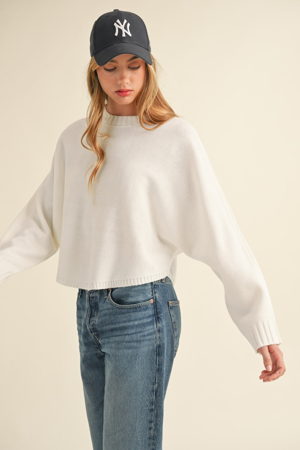 Mable Round Neck Dolman Sleeve Cropped Sweater-TOPS / DRESSES-[Adult]-[Female]-2022 Online Blue Zone Planet