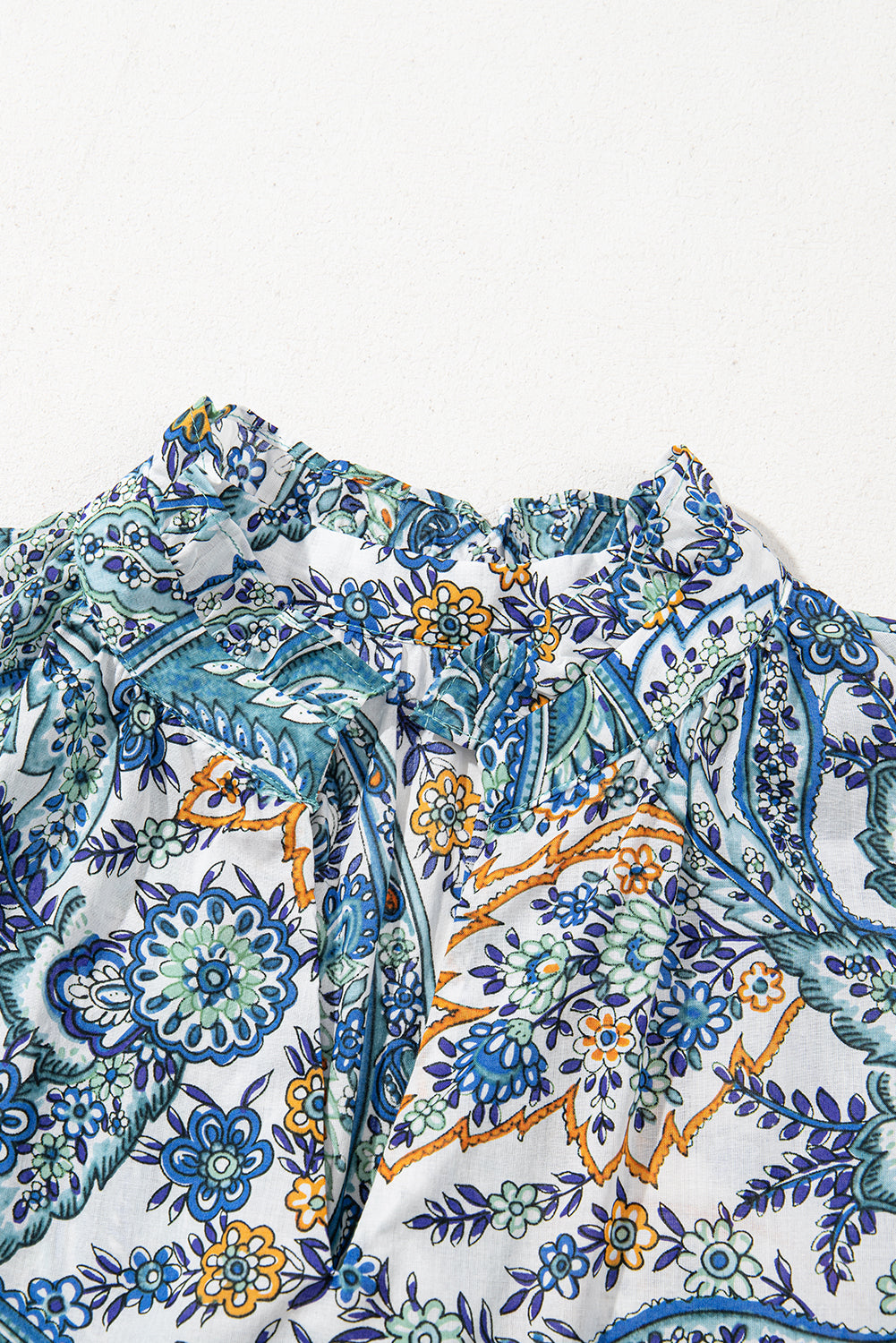 Blue Bohemian Paisley Floral V Neck Short Sleeve Mini Dress-TOPS / DRESSES-[Adult]-[Female]-2022 Online Blue Zone Planet