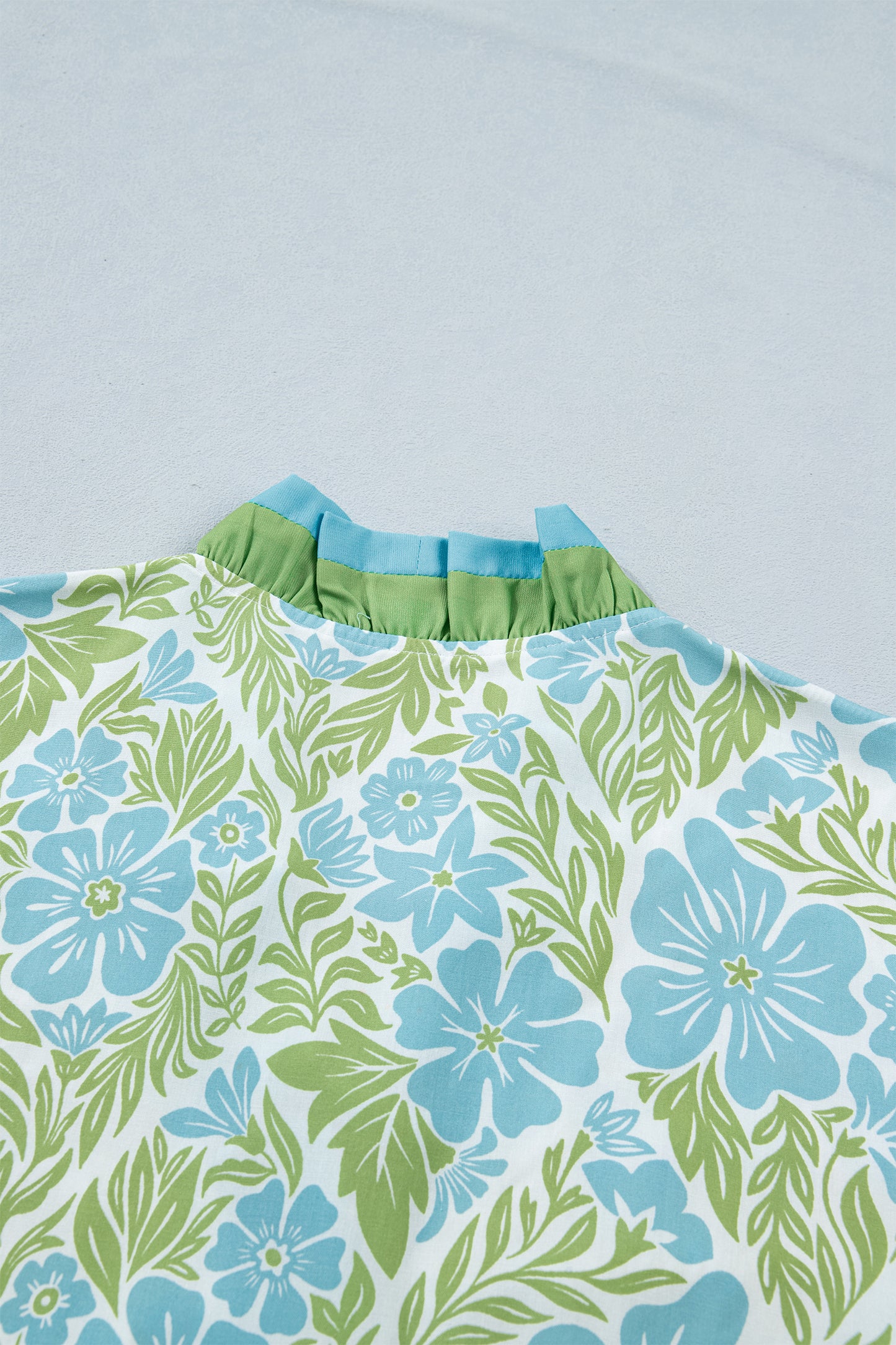 Sky Blue Botanical Floral Print Frilled Trim V Neck Button Front Loose Dress-Dresses/Floral Dresses-[Adult]-[Female]-2022 Online Blue Zone Planet