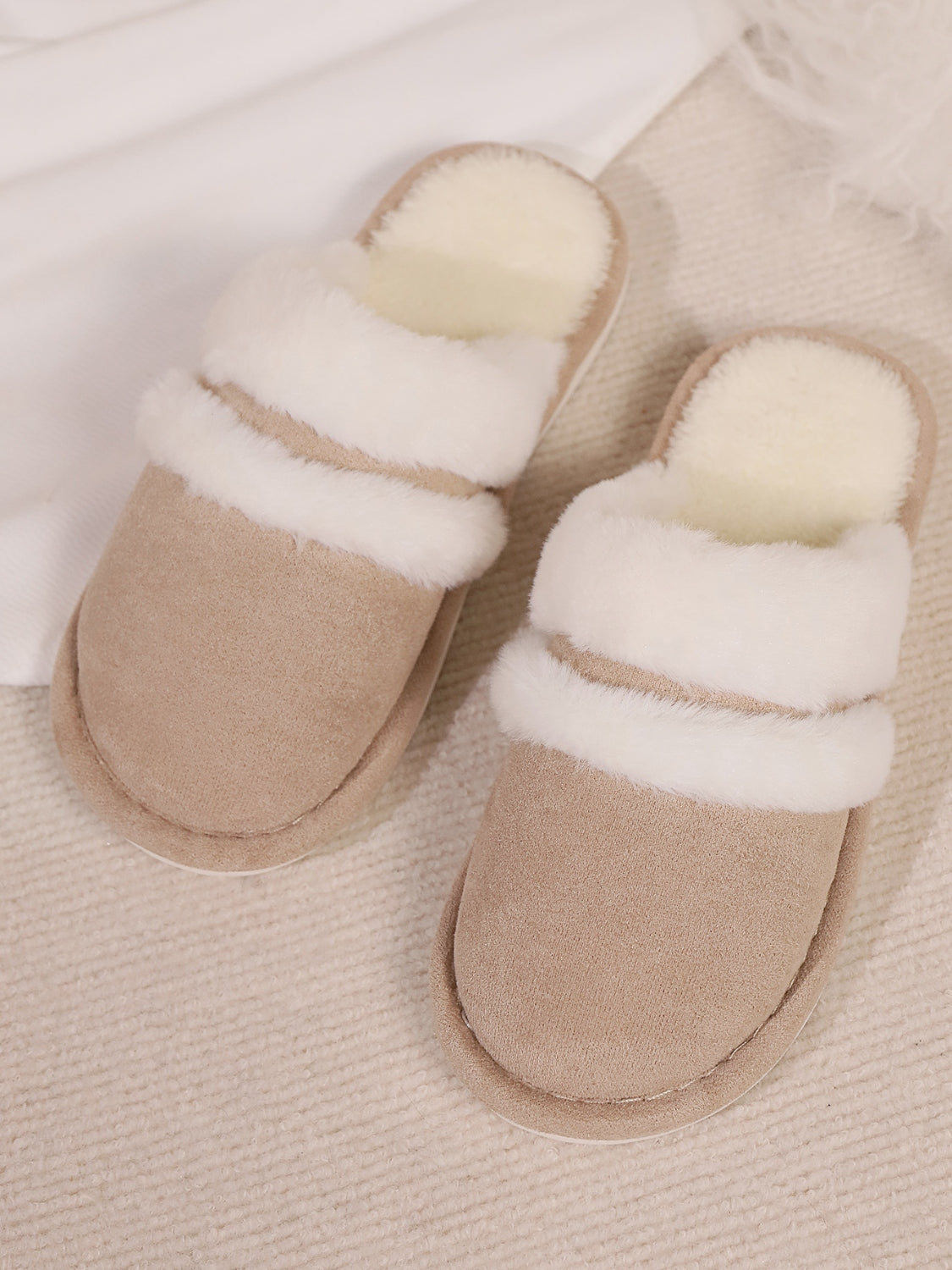 Contrast Faux Fur Round Toe Slippers-SHOES-[Adult]-[Female]-2022 Online Blue Zone Planet