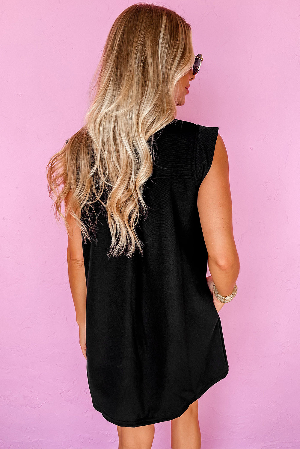 Black Sequin Patched V Neck Collared Mini Dress-Graphic/Graphic Dresses-[Adult]-[Female]-2022 Online Blue Zone Planet