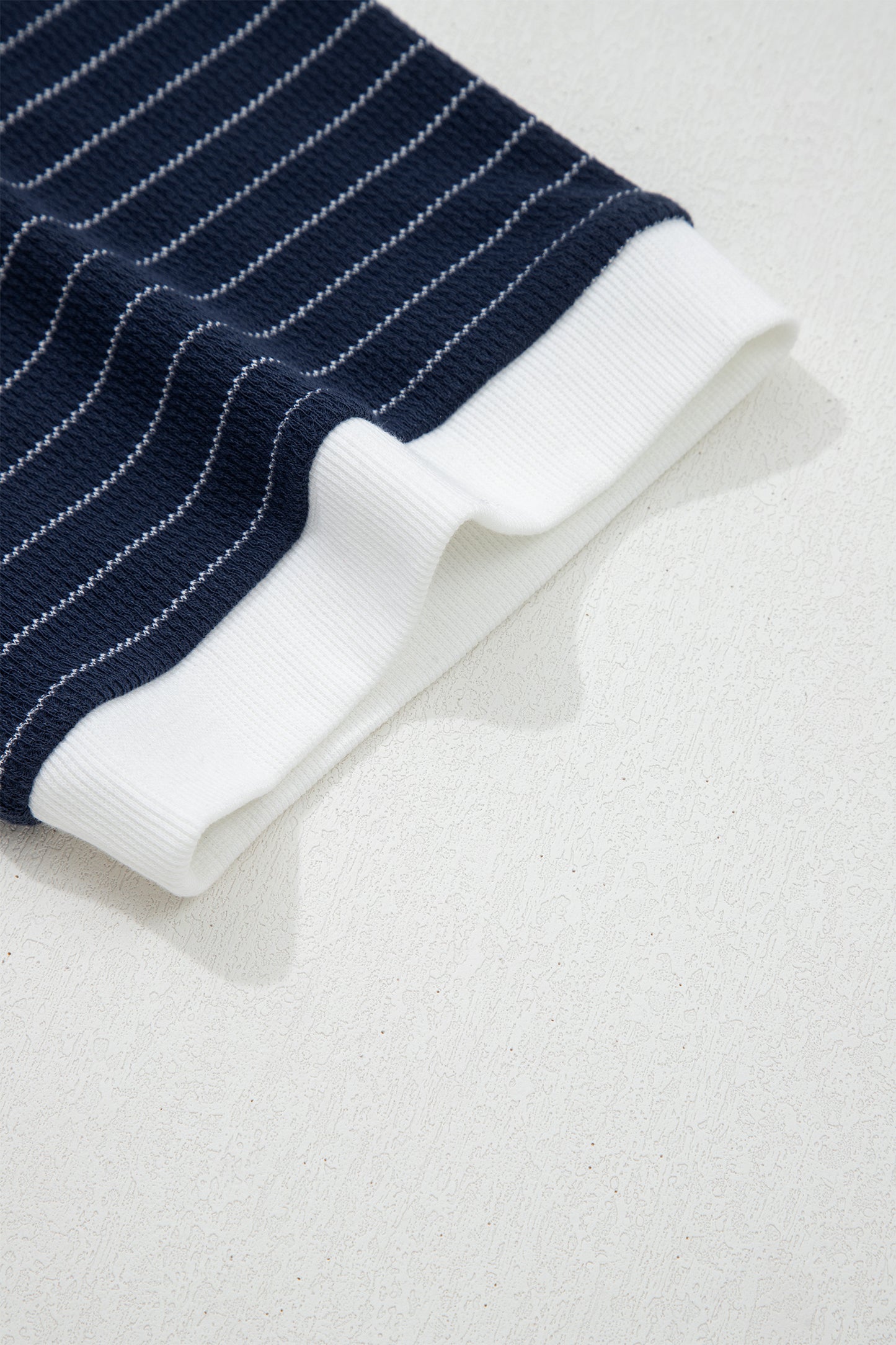 Blue Stripe Contrast Trim Plus Size Ribbed T Shirt-Plus Size/Plus Size Tops/Plus Size Tops & Tees-[Adult]-[Female]-2022 Online Blue Zone Planet